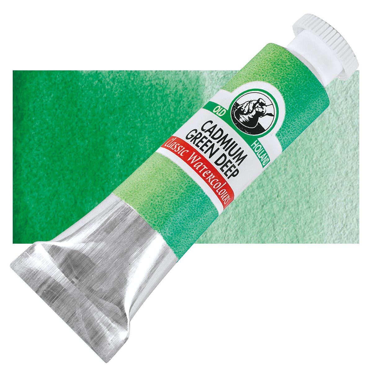 Old Holland Classic Artist Watercolor - Cadmium Green Deep, 6 ml tube and swatch