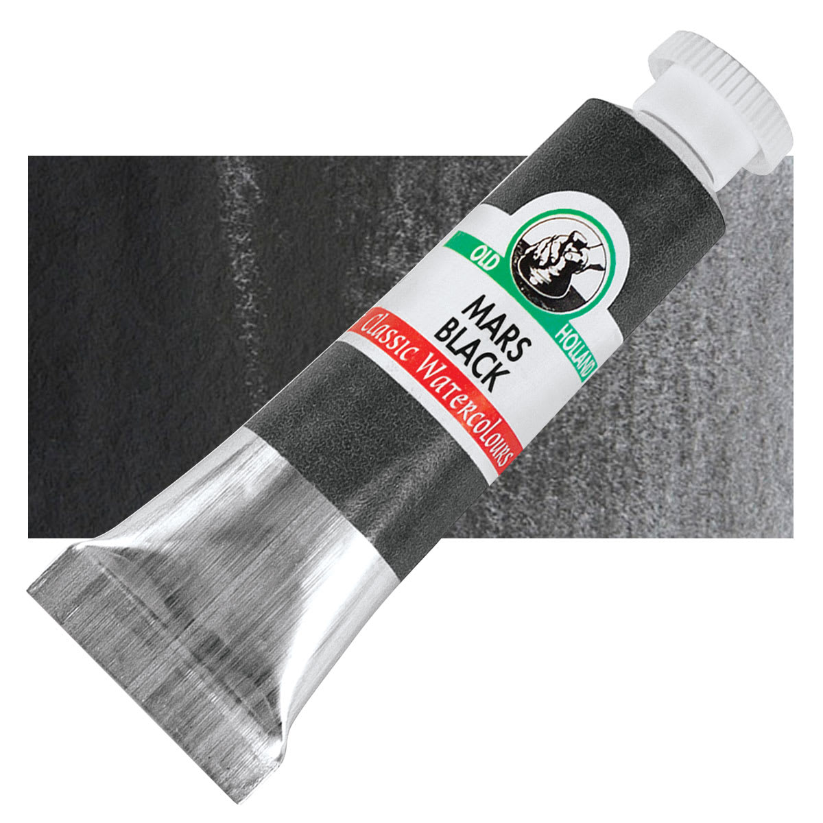 Old Holland Classic Artist Watercolor - Mars Black, 6 ml tube and swatch