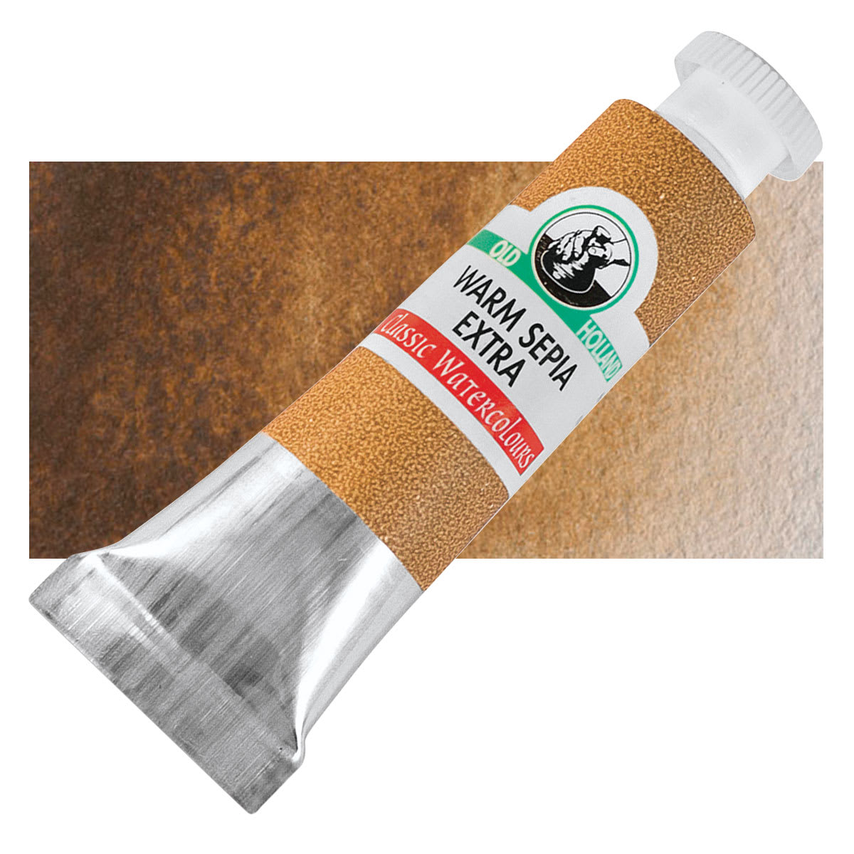 Old Holland Classic Artist Watercolor - Warm Sepia Extra, 6 ml tube and swatch