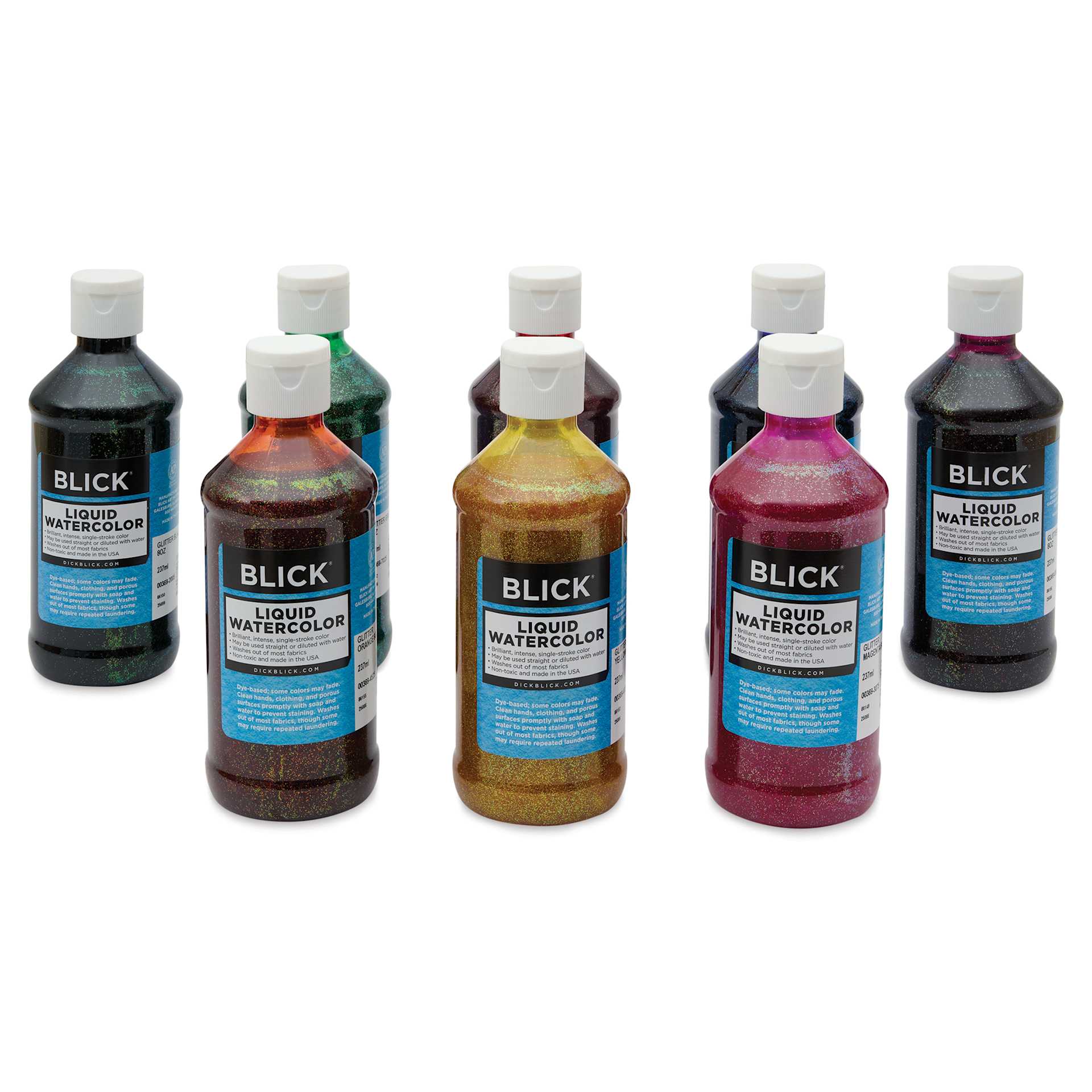 Blick Liquid Watercolors - Set of 8, Glitter Colors, 8 oz bottles