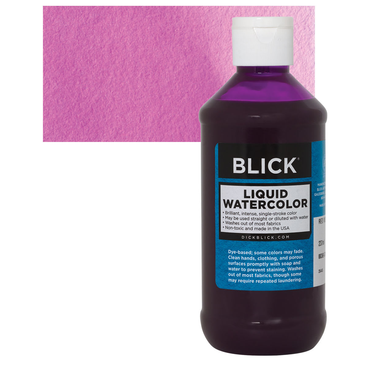 Blick Liquid Watercolor - Red Violet, 8 oz bottle and swatch