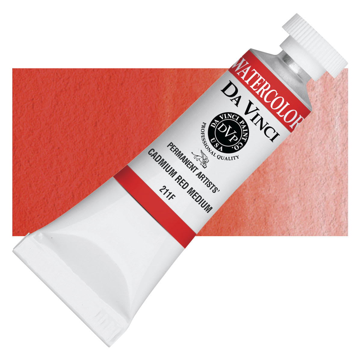 Da Vinci Artists' Permanent Watercolor - Cadmium Red Medium (CL), 15 ml tube and swatch