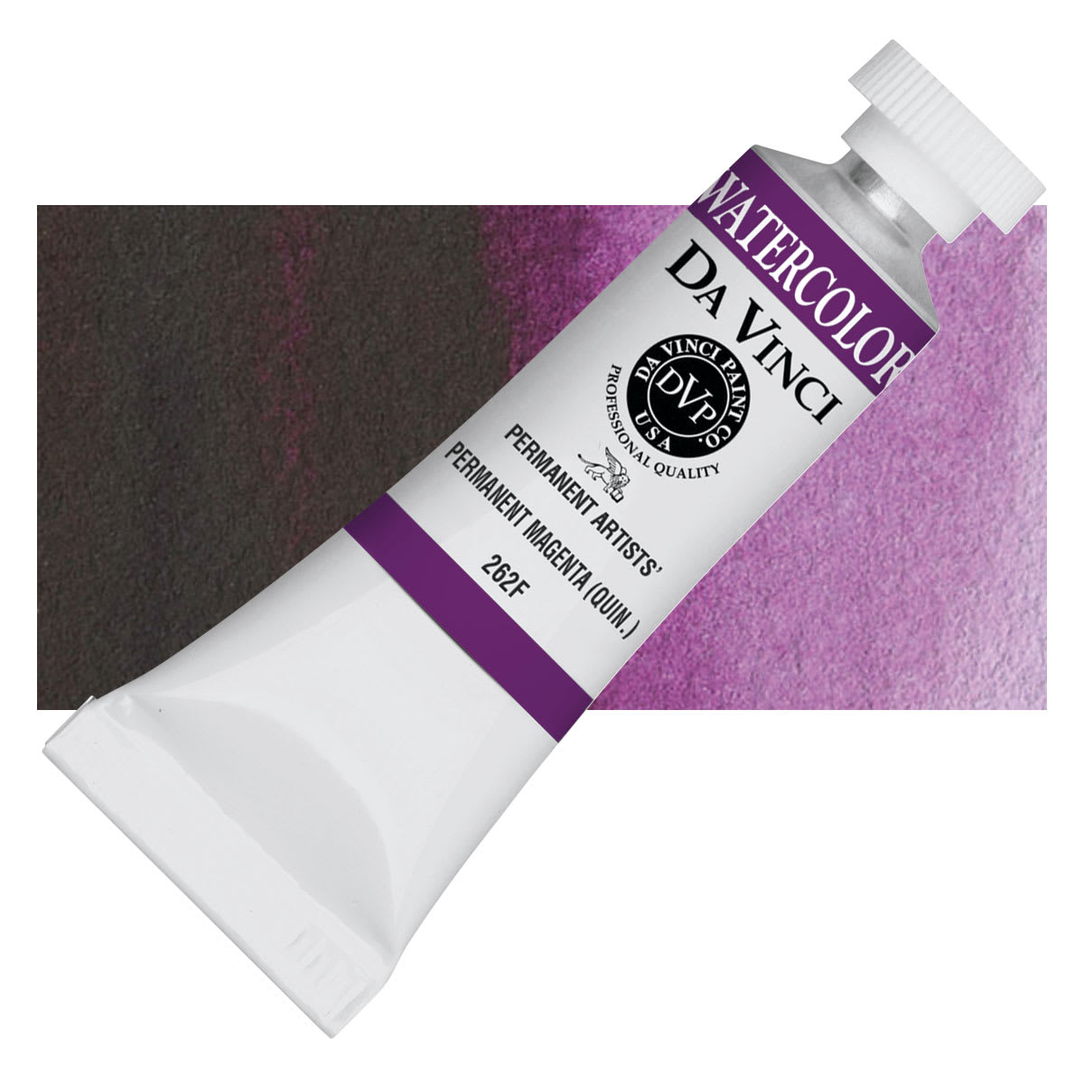 Da Vinci Artists' Permanent Watercolor - Quinacridone Permanent Magenta, 15 ml tube and swatch