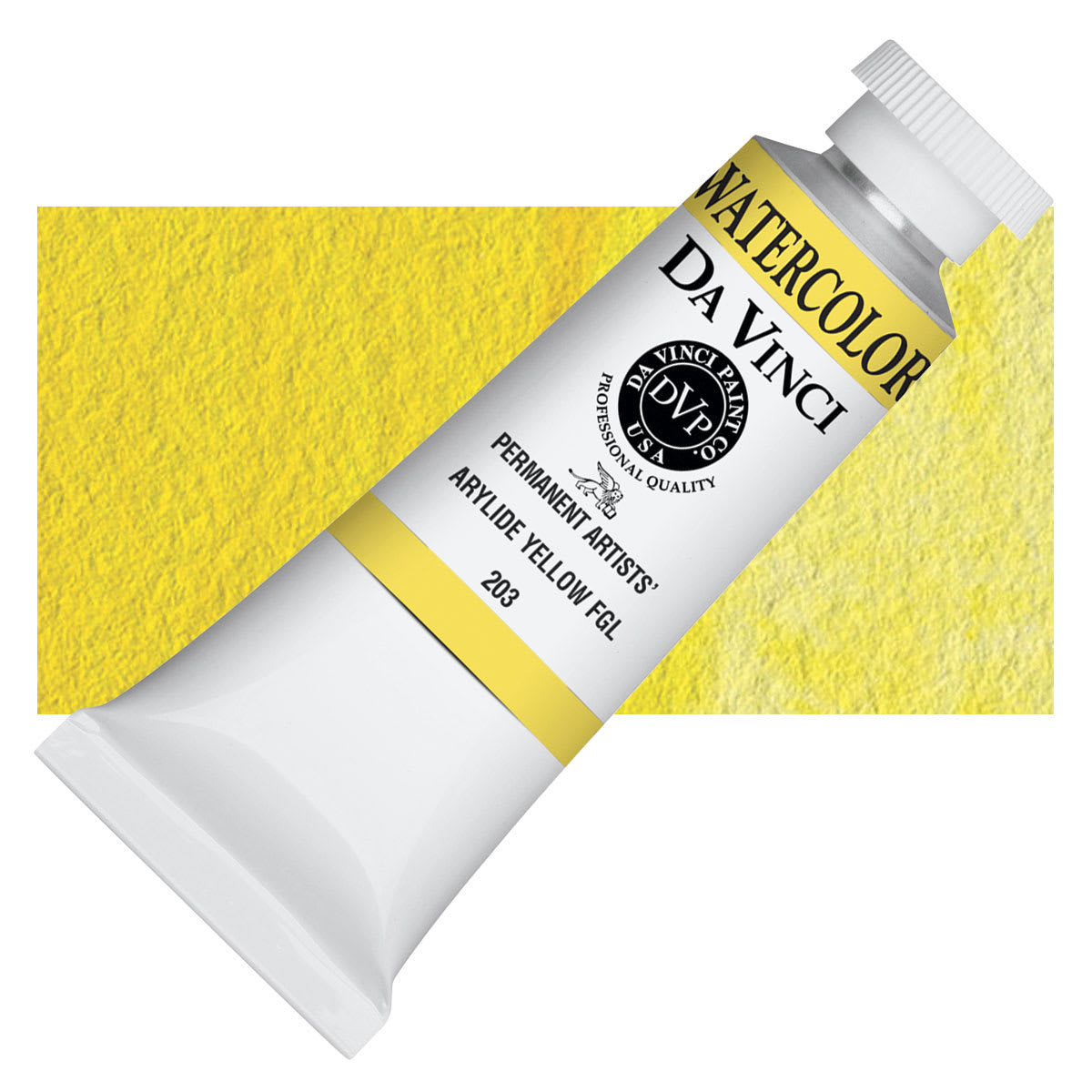 Da Vinci Artists' Permanent Watercolor - Arylide Yellow, 37 ml tube and swatch