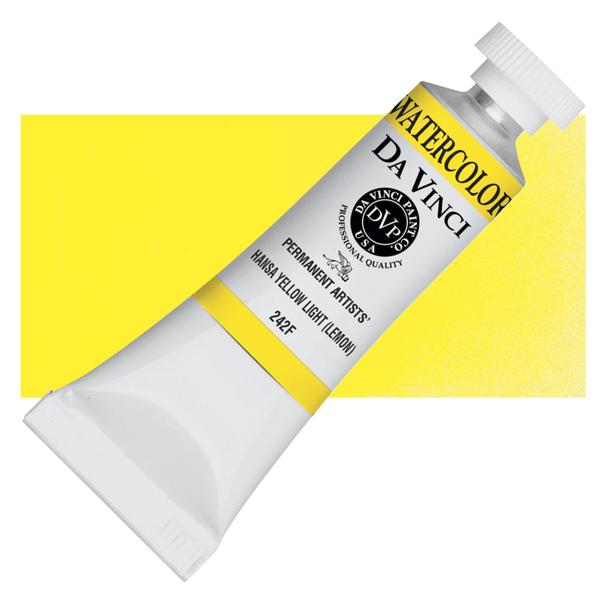 Da Vinci Artists' Permanent Watercolor - Hansa Yellow Light Lemon, 15 ml tube and swatch