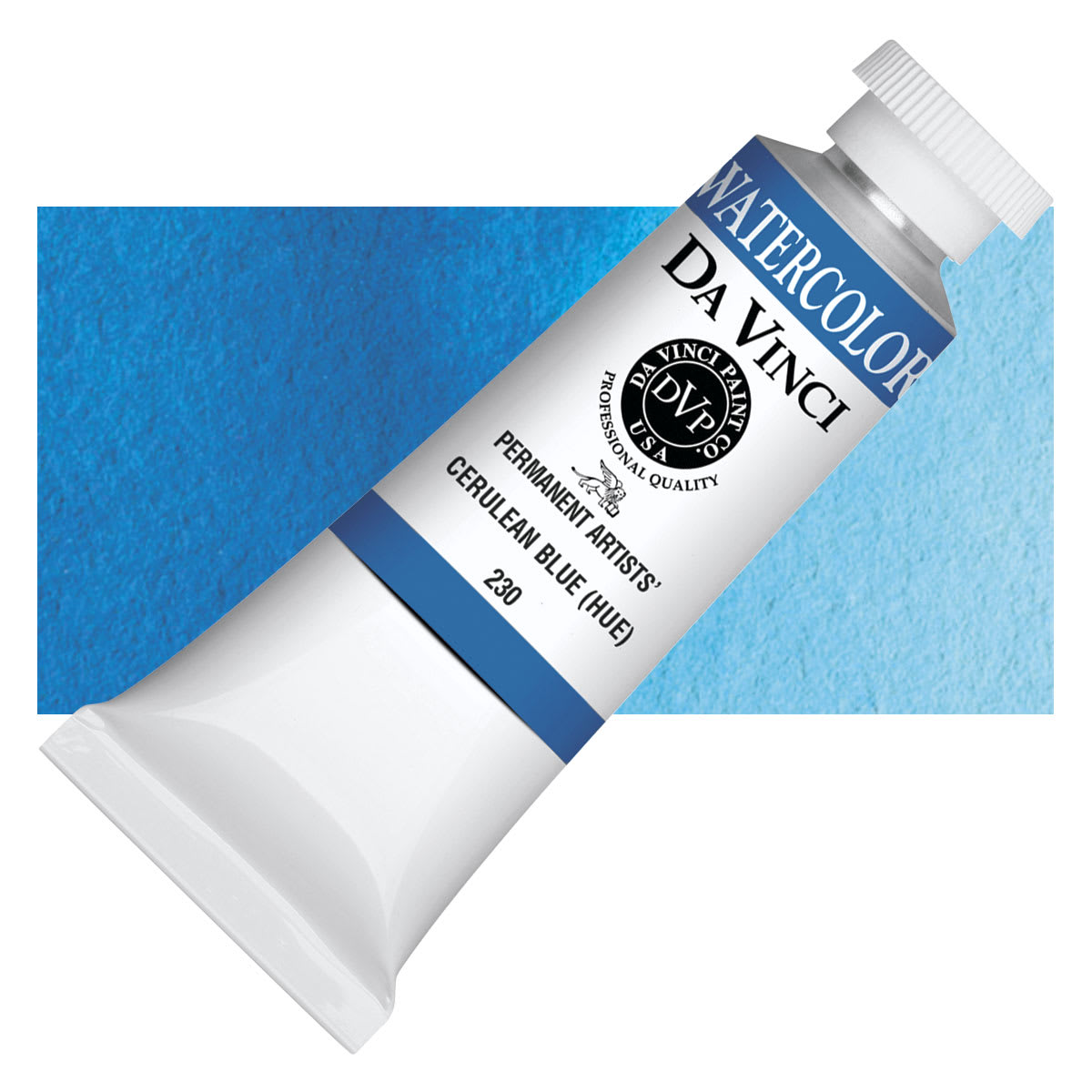 Da Vinci Artists' Permanent Watercolor - Cerulean Blue Hue, 37 ml tube and swatch