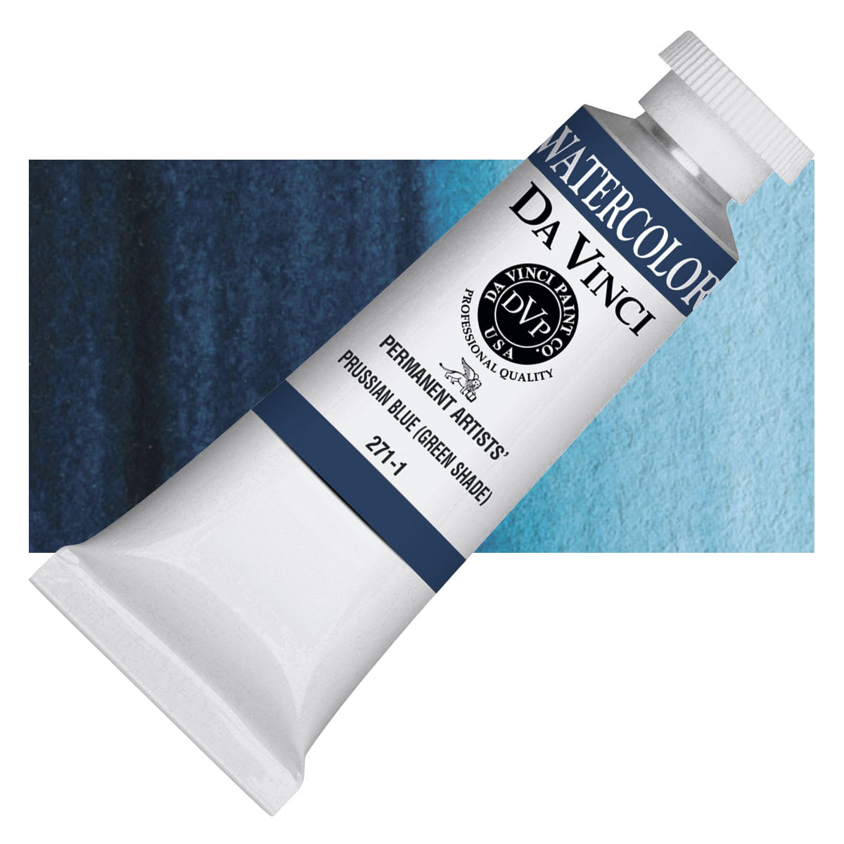 Da Vinci Artists' Permanent Watercolor - Prussian Blue (Green Shade), 37 ml tube and swatch