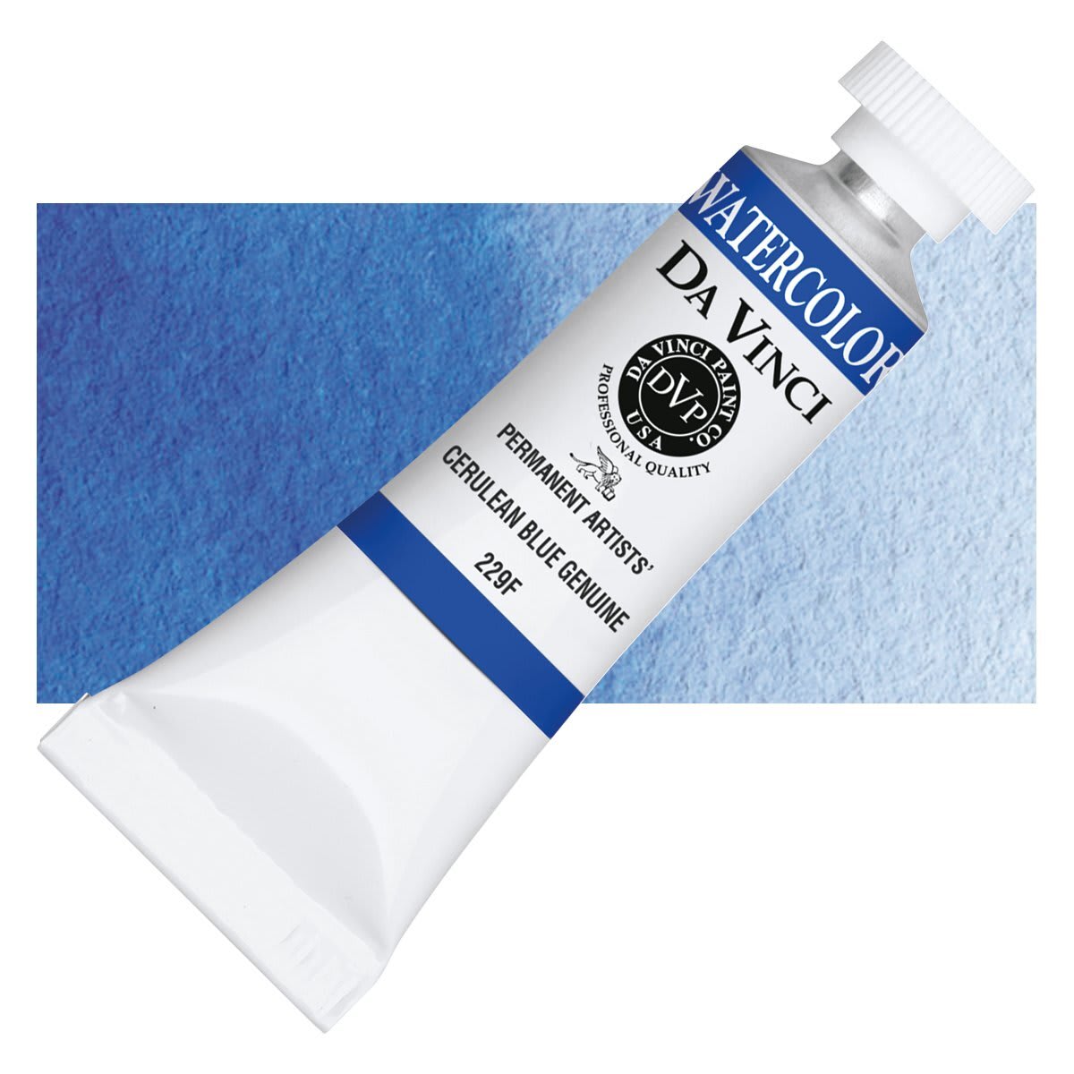 Da Vinci Artists' Permanent Watercolor - Cerulean Blue Genuine (CL), 15 ml tube and swatch