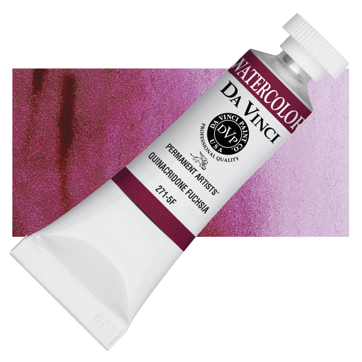 Da Vinci Artists' Permanent Watercolor - Quinacridone Fuchsia, 15 ml tube and swatch