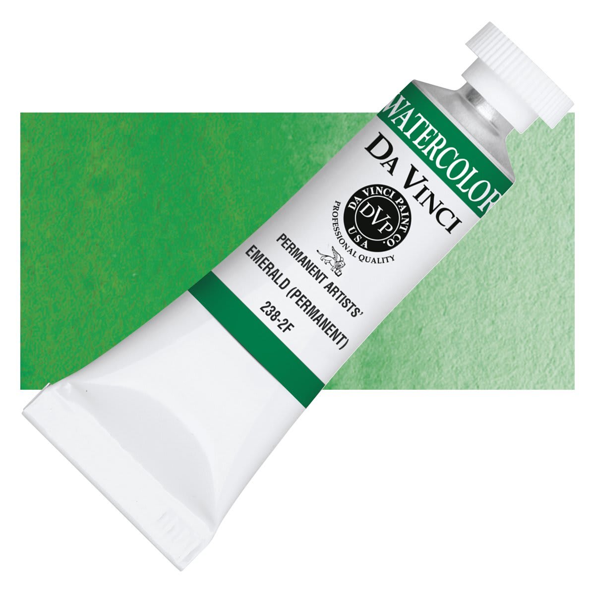 Da Vinci Artists' Permanent Watercolor - Emerald (Permanent), 15 ml tube and swatch
