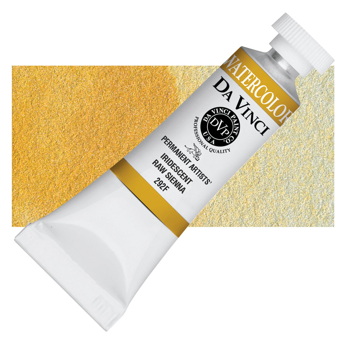 Da Vinci Artists' Permanent Watercolor - Iridescent Raw Sienna, 15 ml tube and swatch