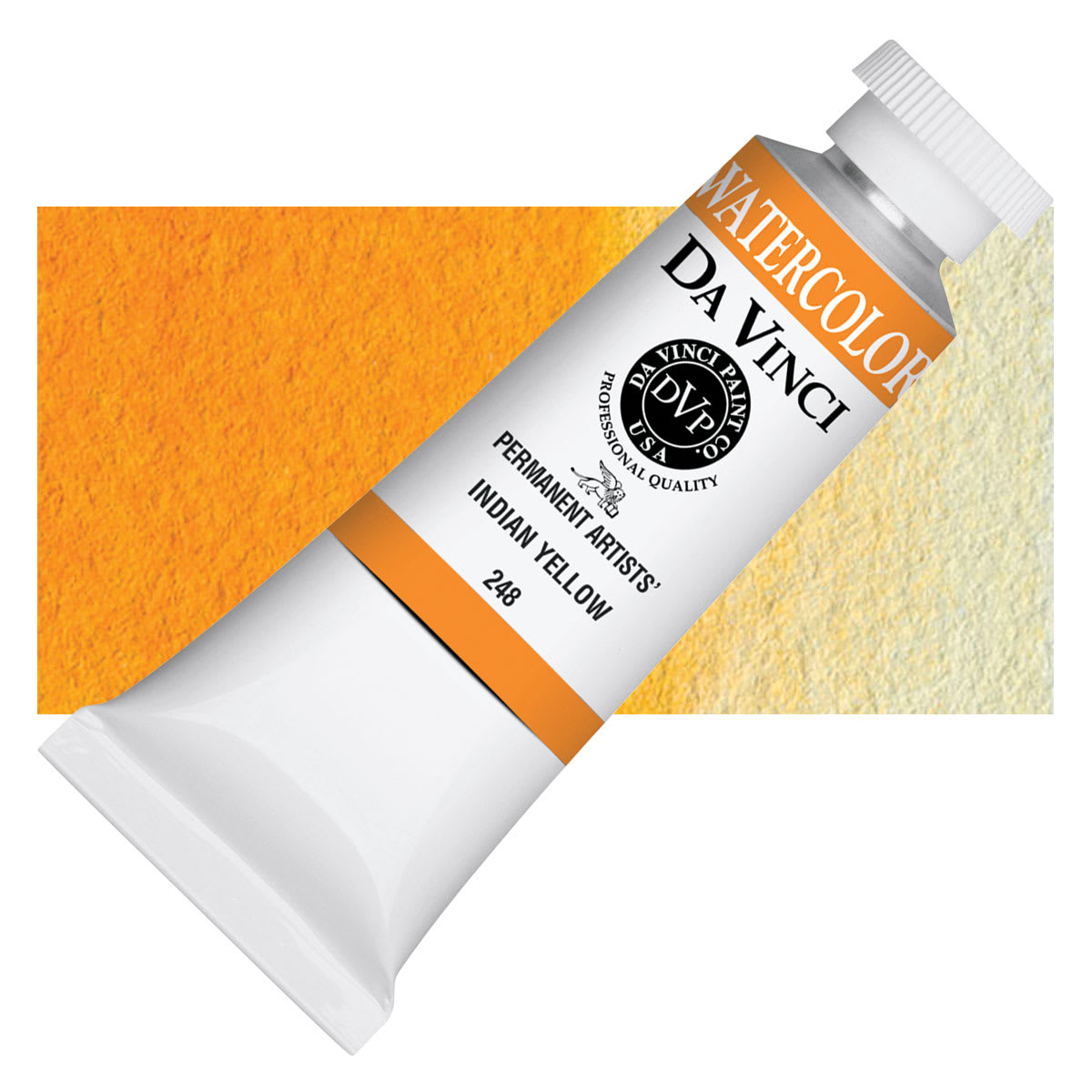 Da Vinci Artists' Permanent Watercolor - Indian Yellow, 37 ml tube and swatch