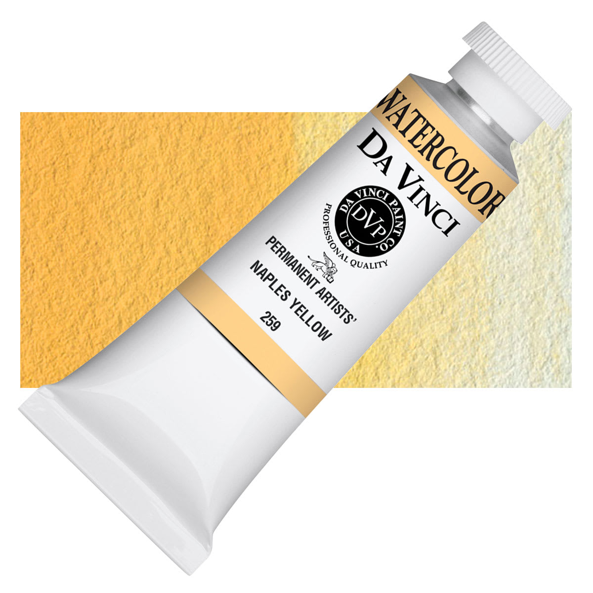 Da Vinci Artists' Permanent Watercolor - Naples Yellow, 37 ml tube and swatch