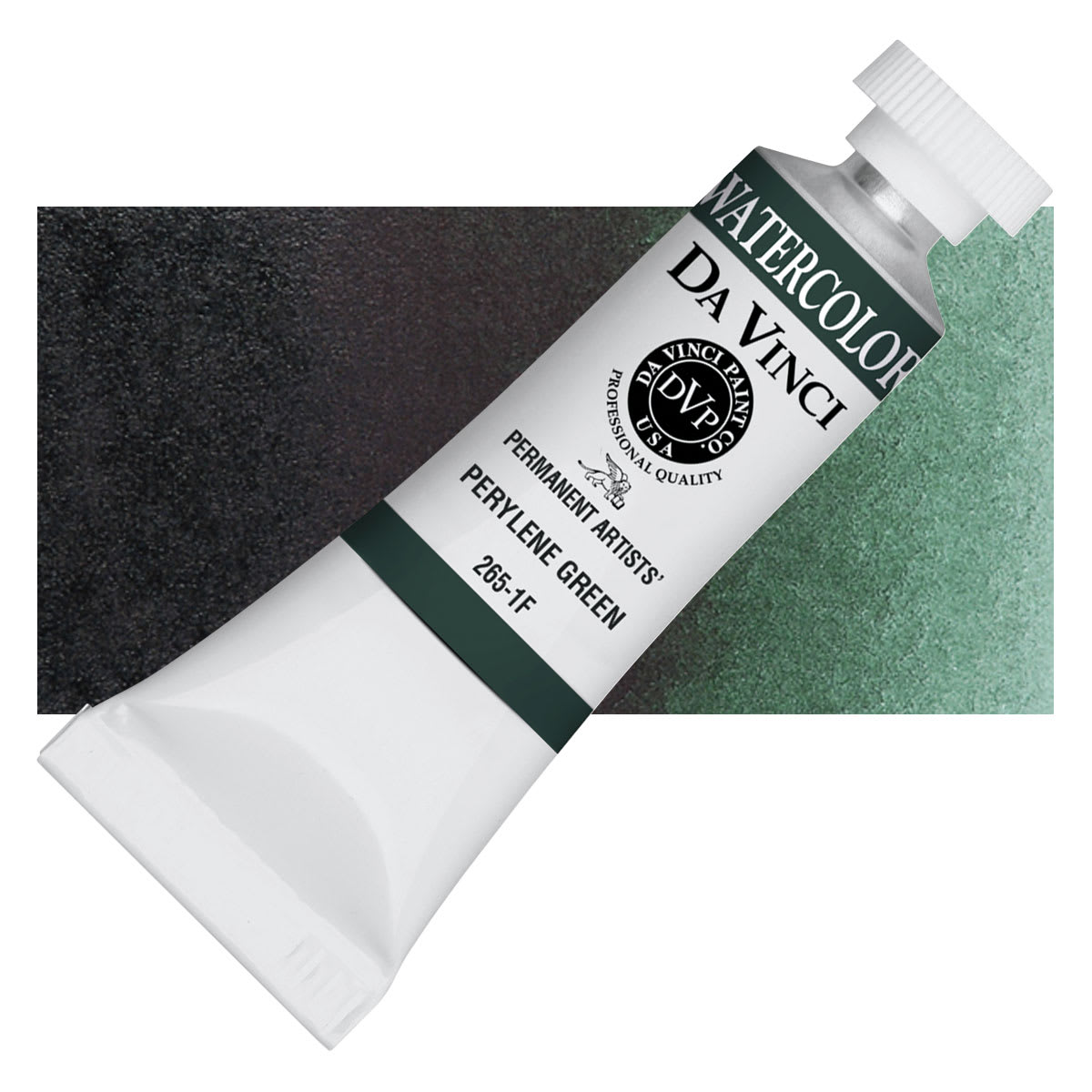 Da Vinci Artists' Permanent Watercolor - Perylene Green, 15 ml tube and swatch
