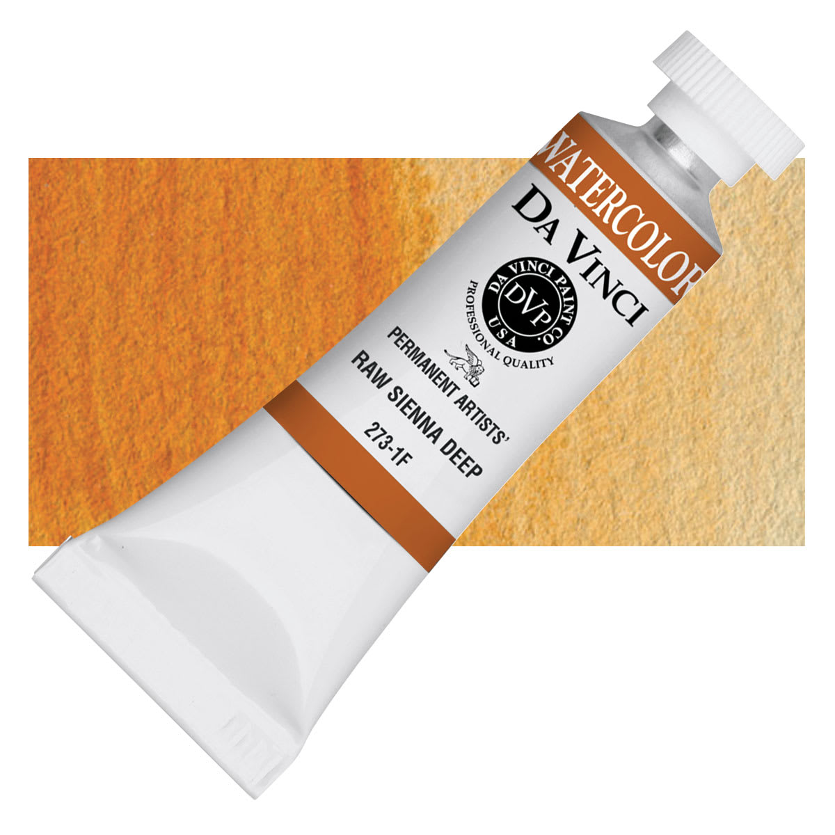 Da Vinci Artists' Permanent Watercolor - Raw Sienna Deep, 15 ml tube and swatch
