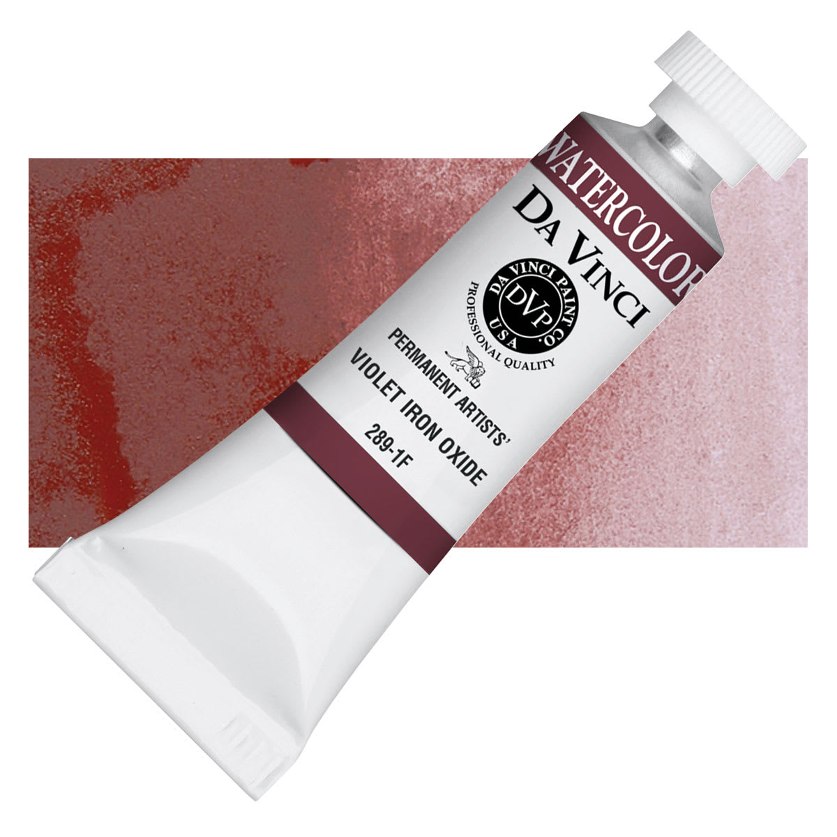 Da Vinci Artists' Permanent Watercolor - Violet Iron Oxide, 15 ml tube and swatch