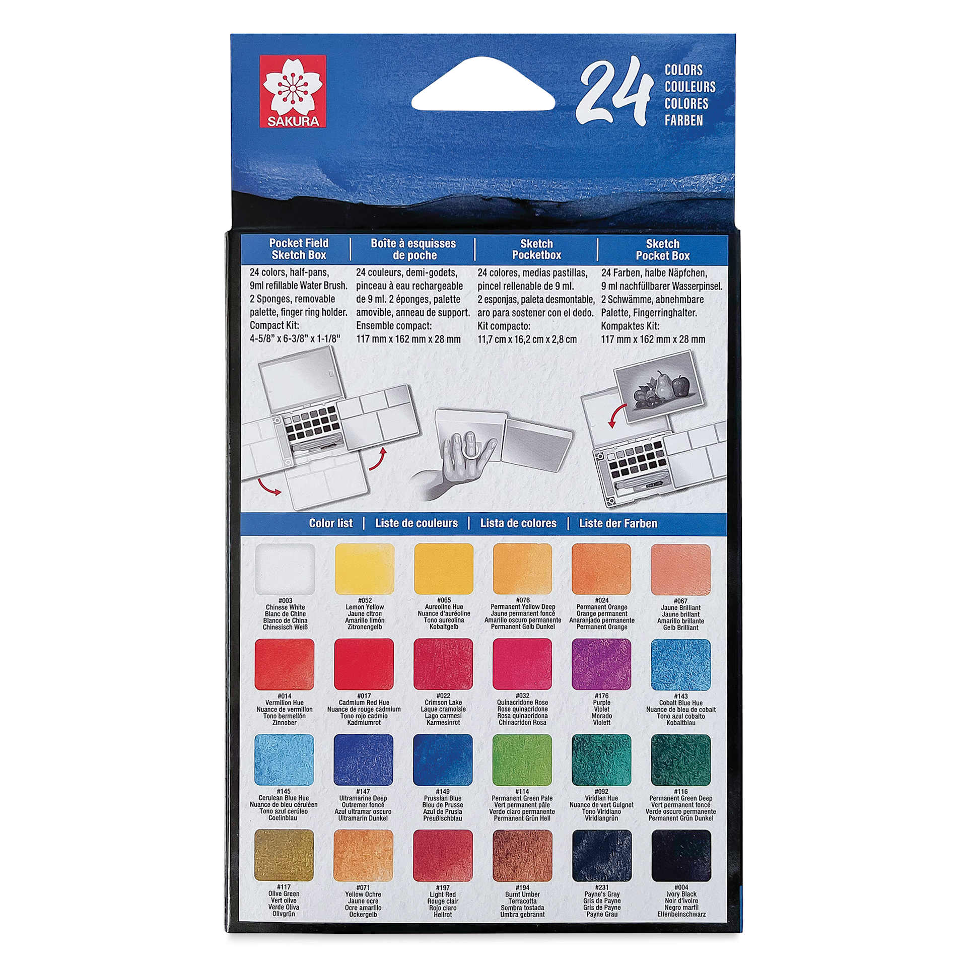 Sakura Koi Watercolor Half Pan - Set of 24 Sketch Box, Assorted Colors box back