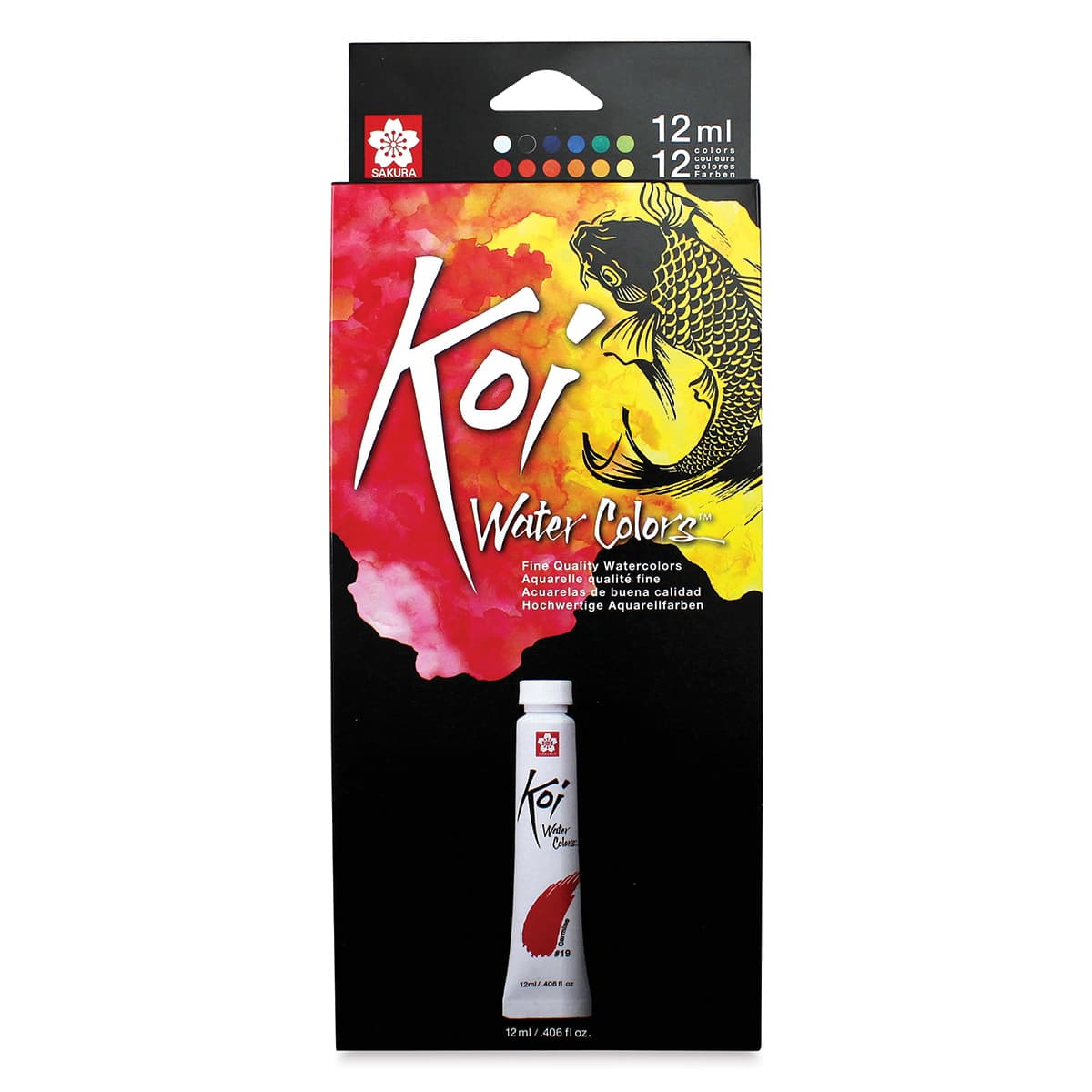 Sakura Koi Watercolor - Set of 12, Assorted Colors, 12 ml, Tubes (Front of packaging)