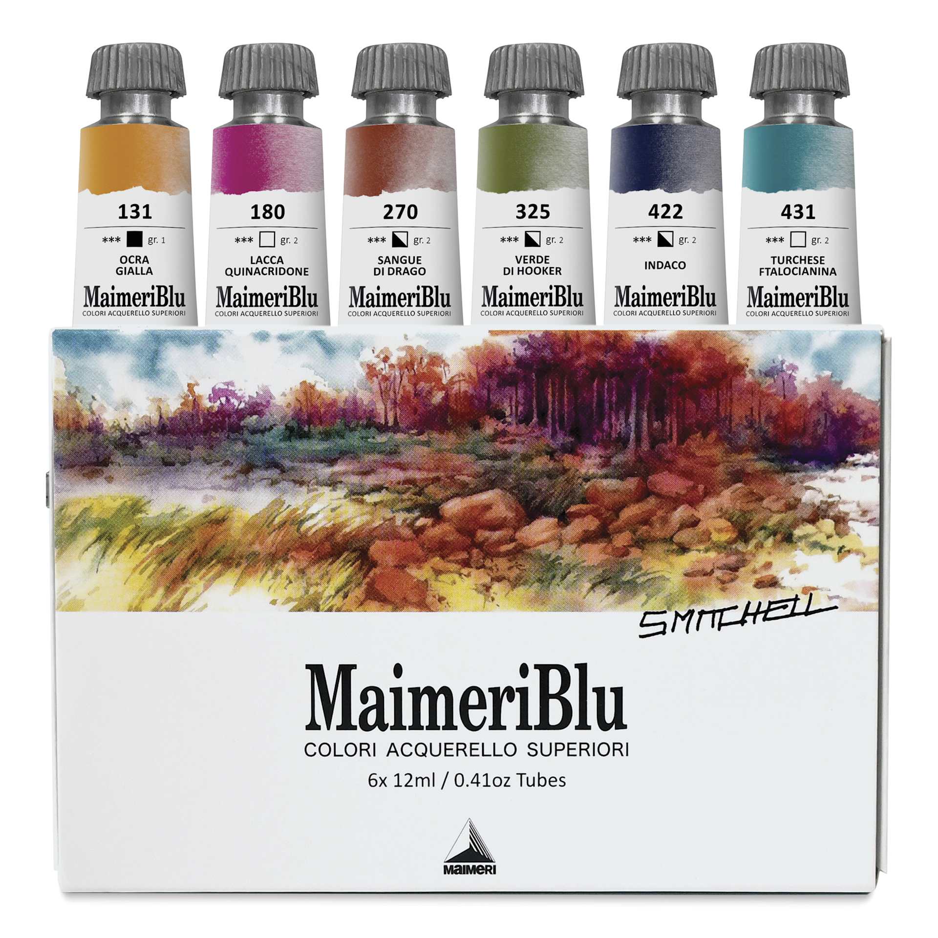Maimeri Blu Artist Watercolor - Set of 6, Steve Mitchell Colors, 12 ml Tubes