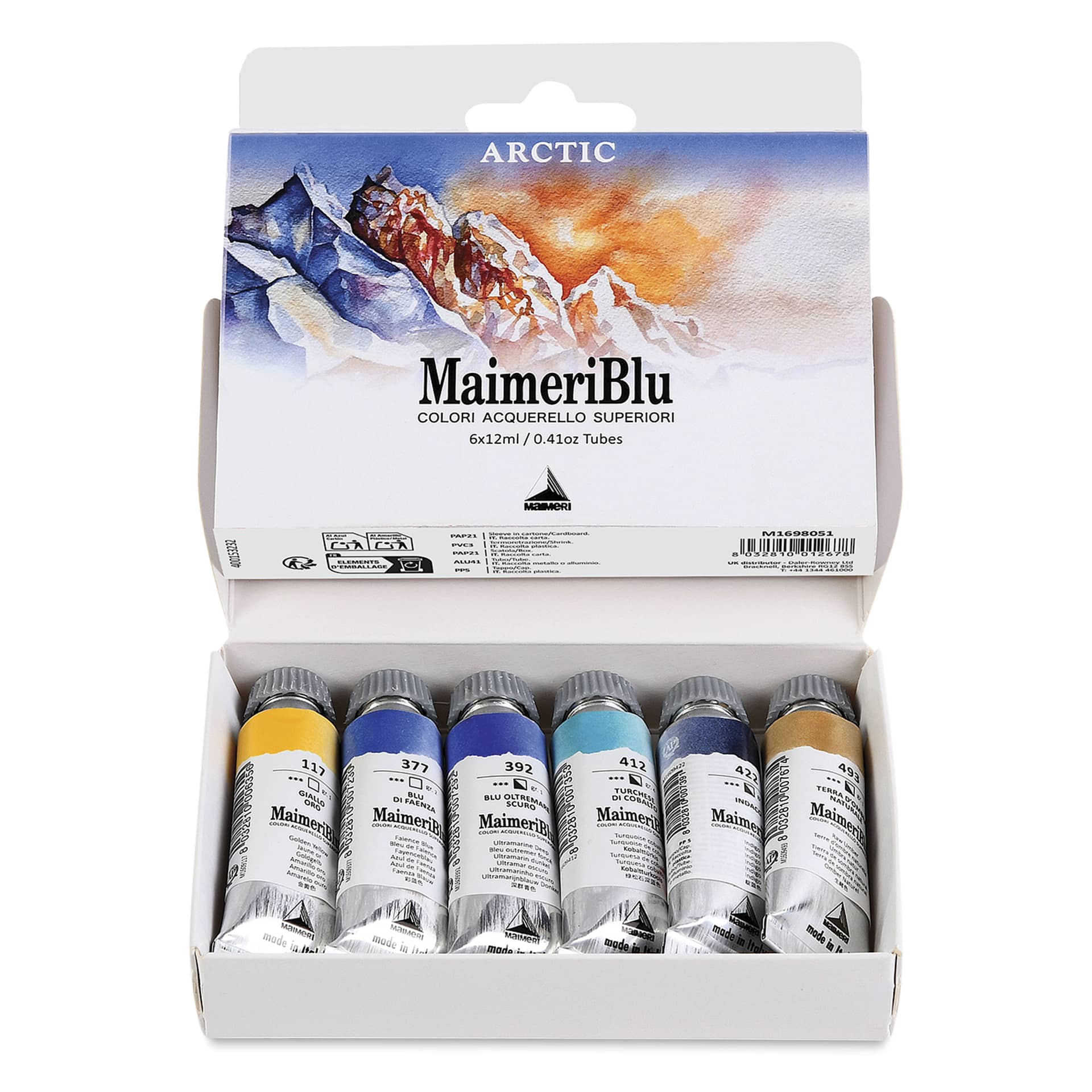Maimeri Blu Artist Watercolor - Set of 6, Arctic, 12 ml Tubes in the package
