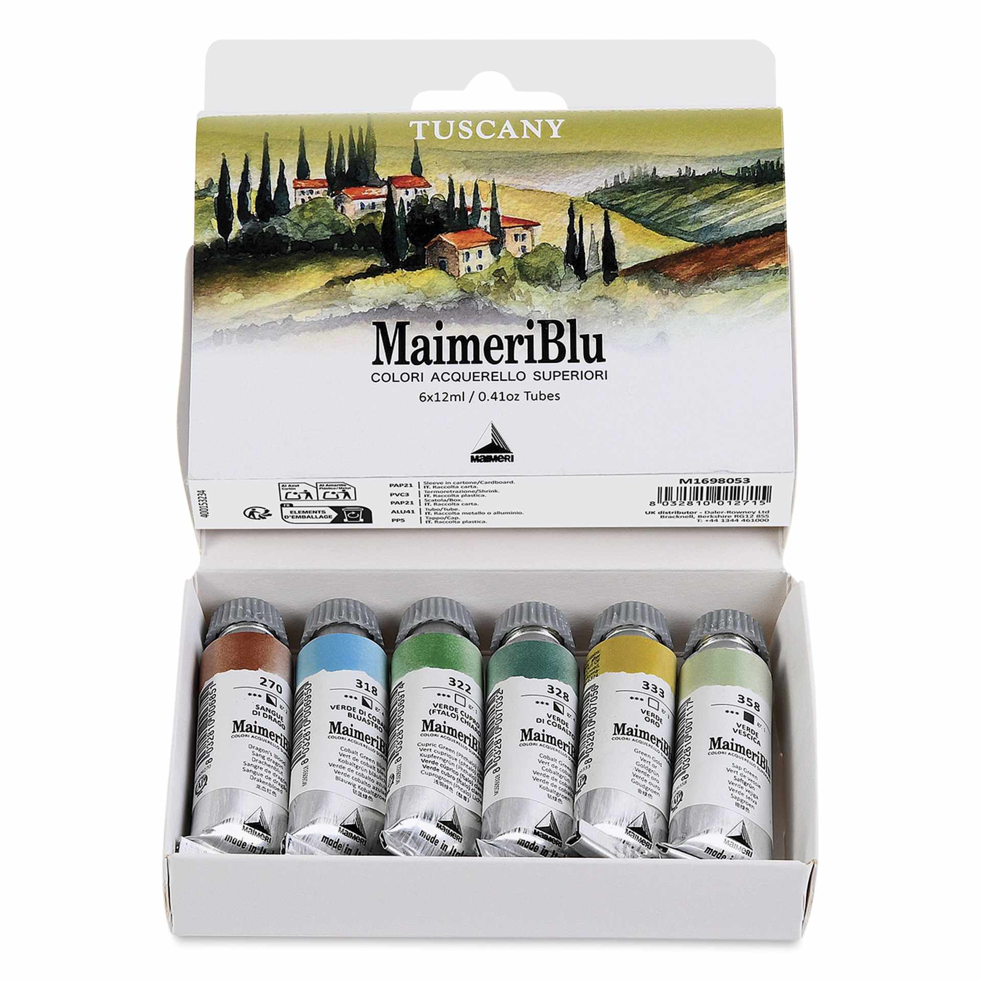 Maimeri Blu Artist Watercolor - Set of 6, Tuscany, 12 ml Tubes in package