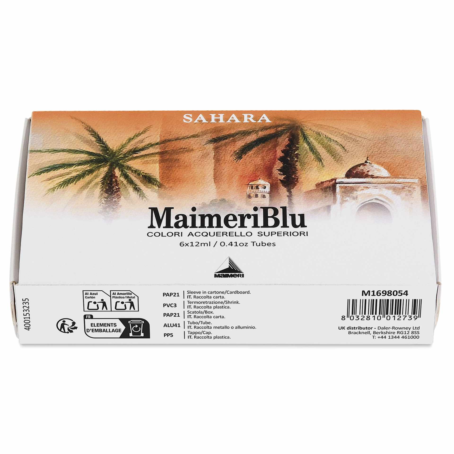 Maimeri Blu Artist Watercolor - Set of 6, Sahara, side view of package