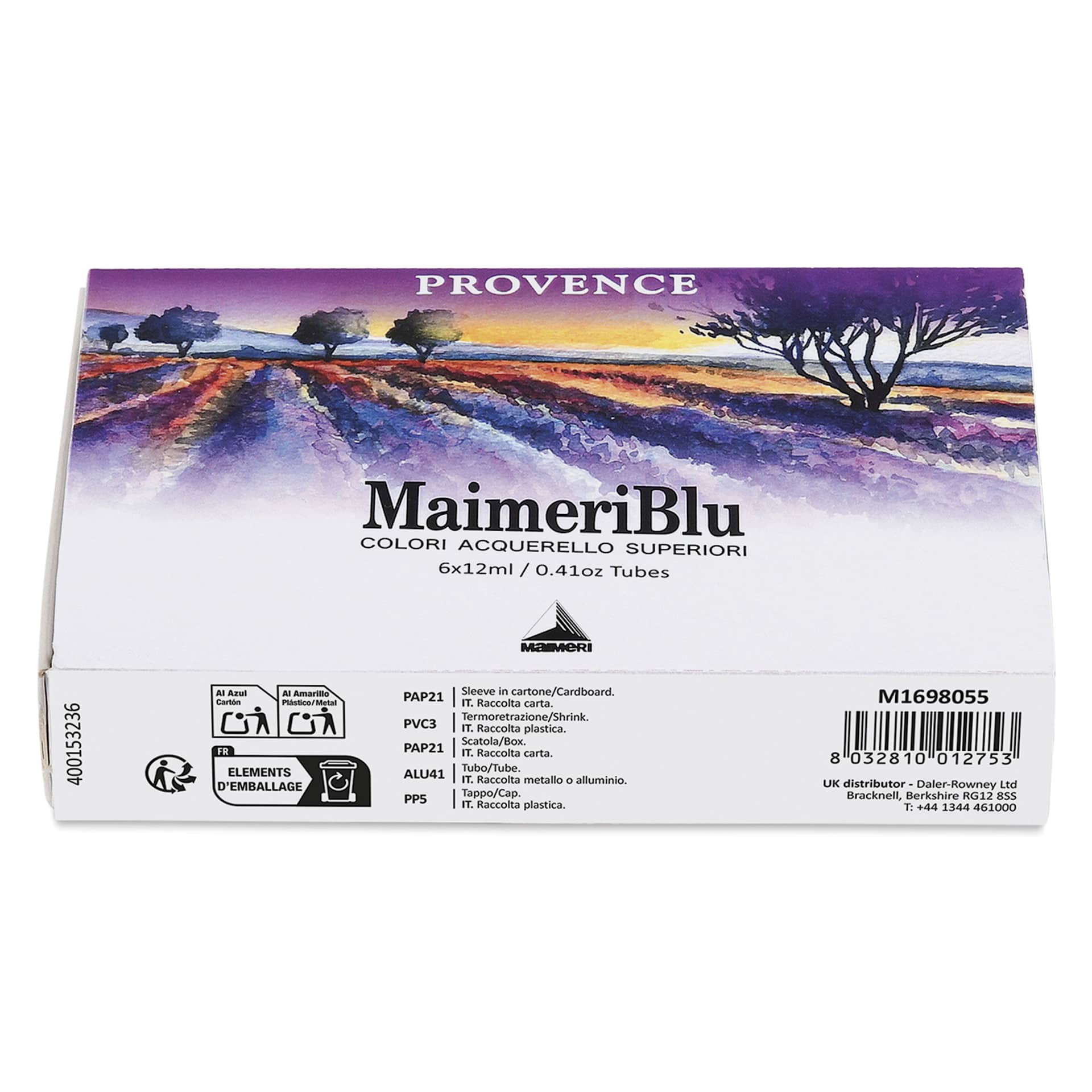 Maimeri Blu Artist Watercolor - Set of 6, Provence, side view of box