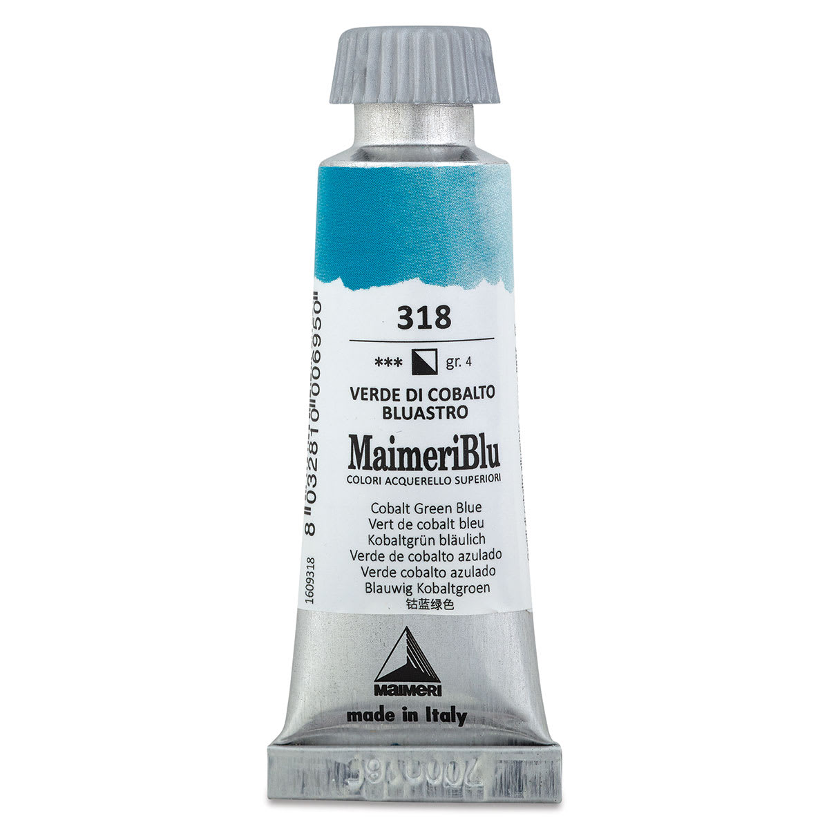 Maimeri Blu Artist Watercolor - 12 ml Tube of Cobalt Green Blue upright
