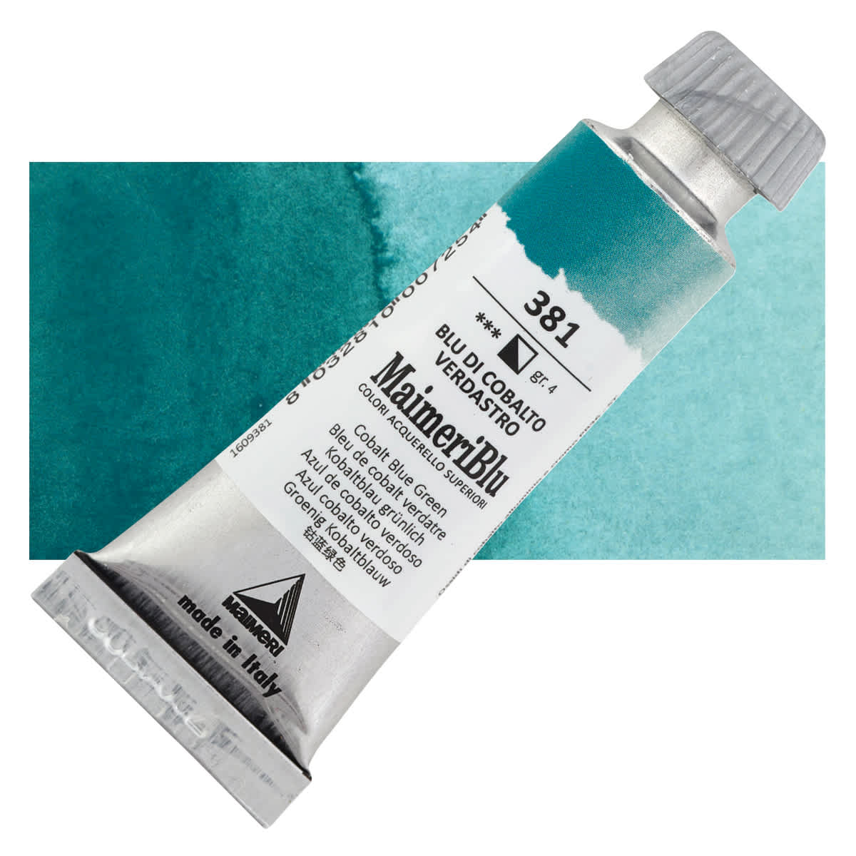 Maimeri Blu Artist Watercolor - Cobalt Blue Green, 12 ml Tube and swatch