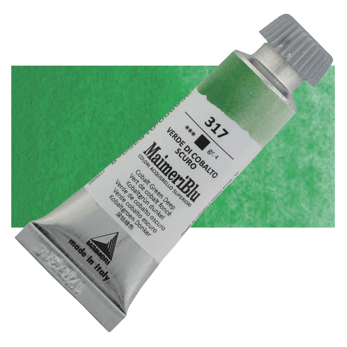 Maimeri Blu Artist Watercolor - Cobalt Green Deep, 12 ml Tube and swatch