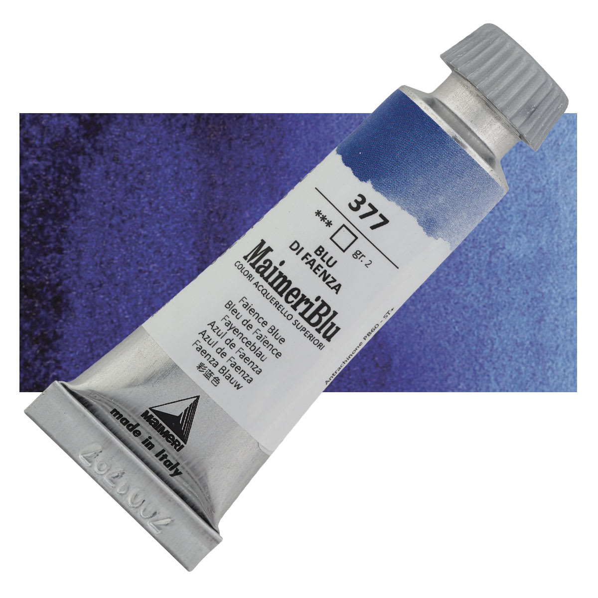Maimeri Blu Artist Watercolor - Faience Blue, 12 ml Tube and swatch
