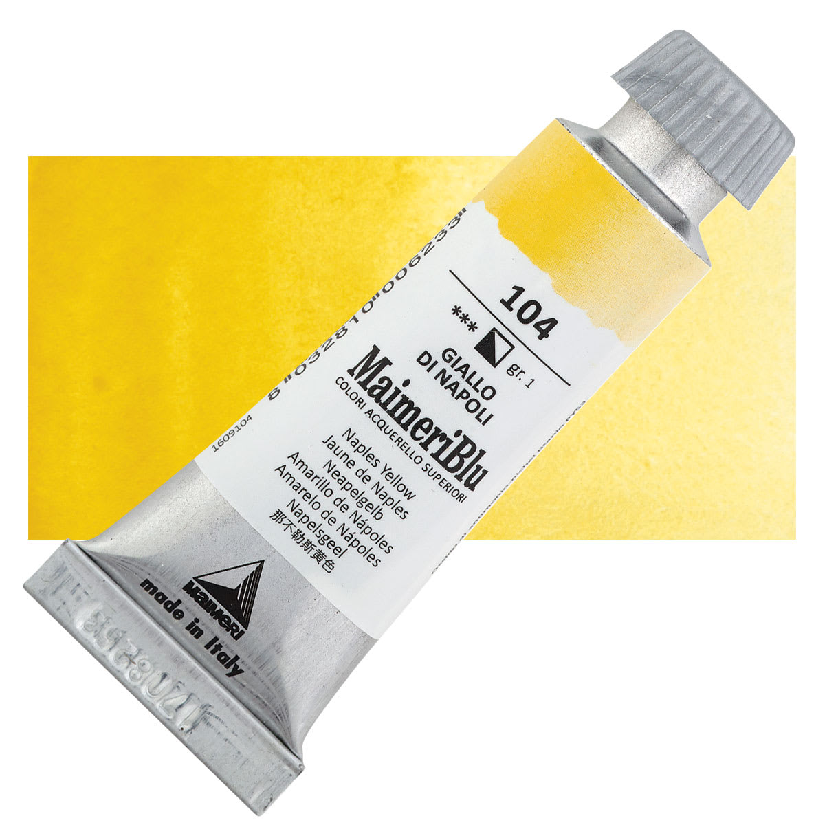 Maimeri Blu Artist Watercolor - Naples Yellow, 12 ml Tube and swatch