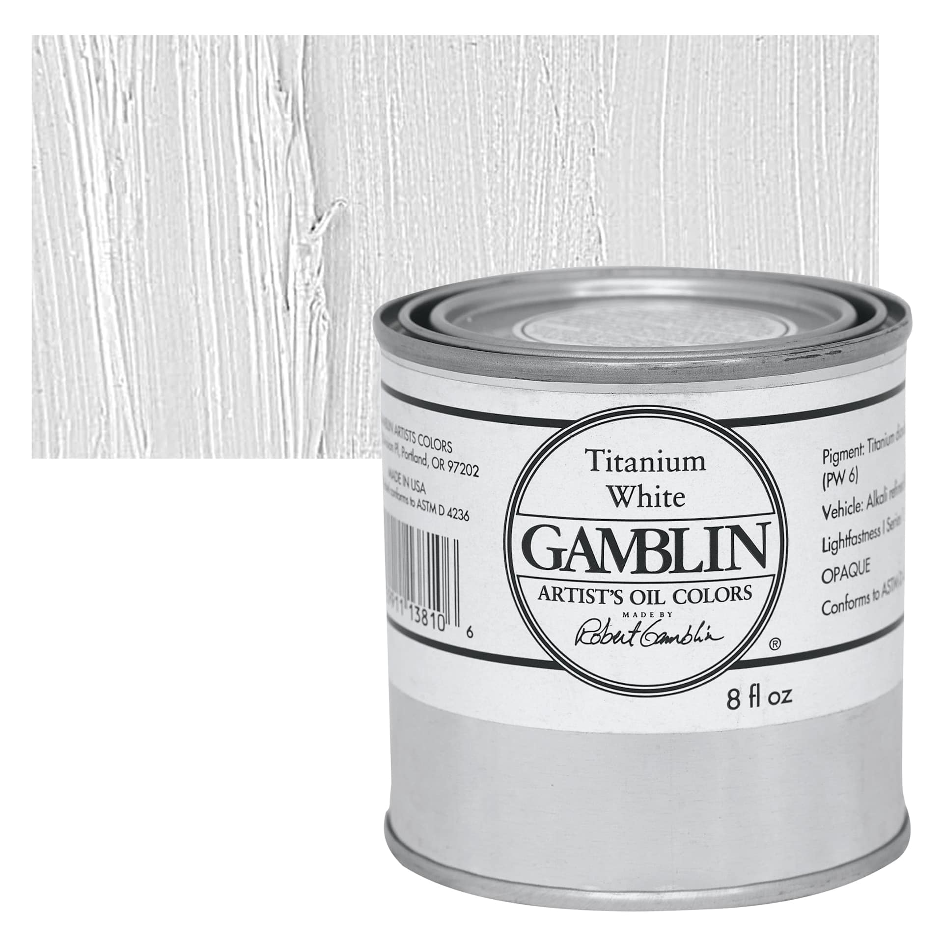 Gamblin Artist's Oil Color - Titanium White, 8 oz Can and swatch