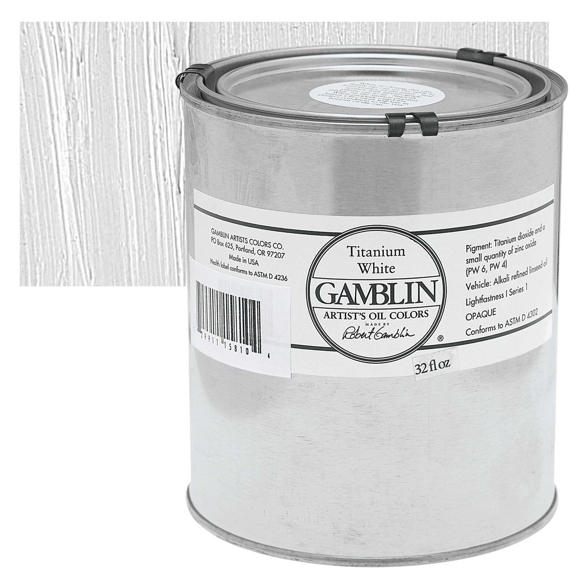 Gamblin Artist's Oil Color - Titanium White, 32 oz Can and swatch