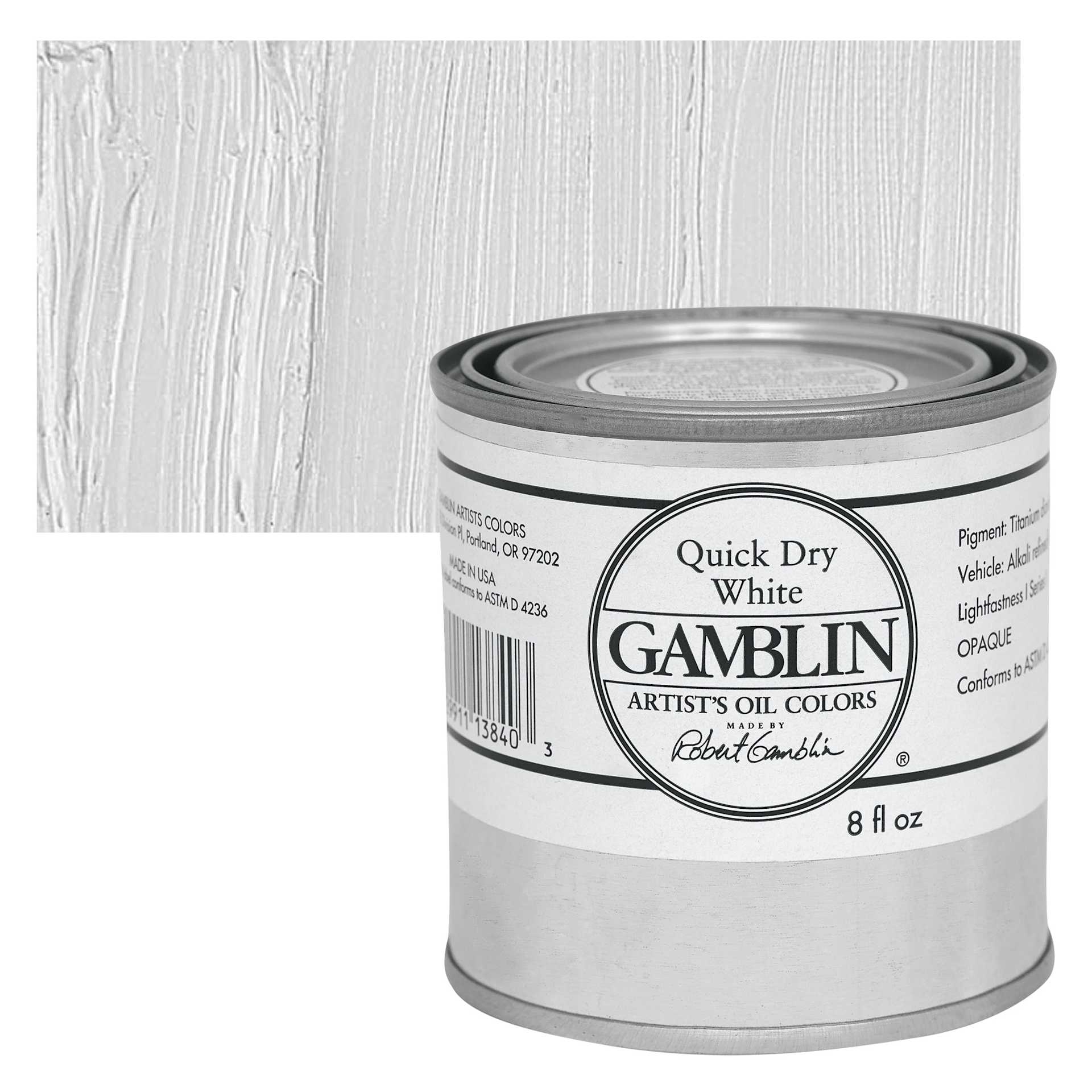 Gamblin Artist's Oil Color - Quick Dry White, 8 oz Can and swatch