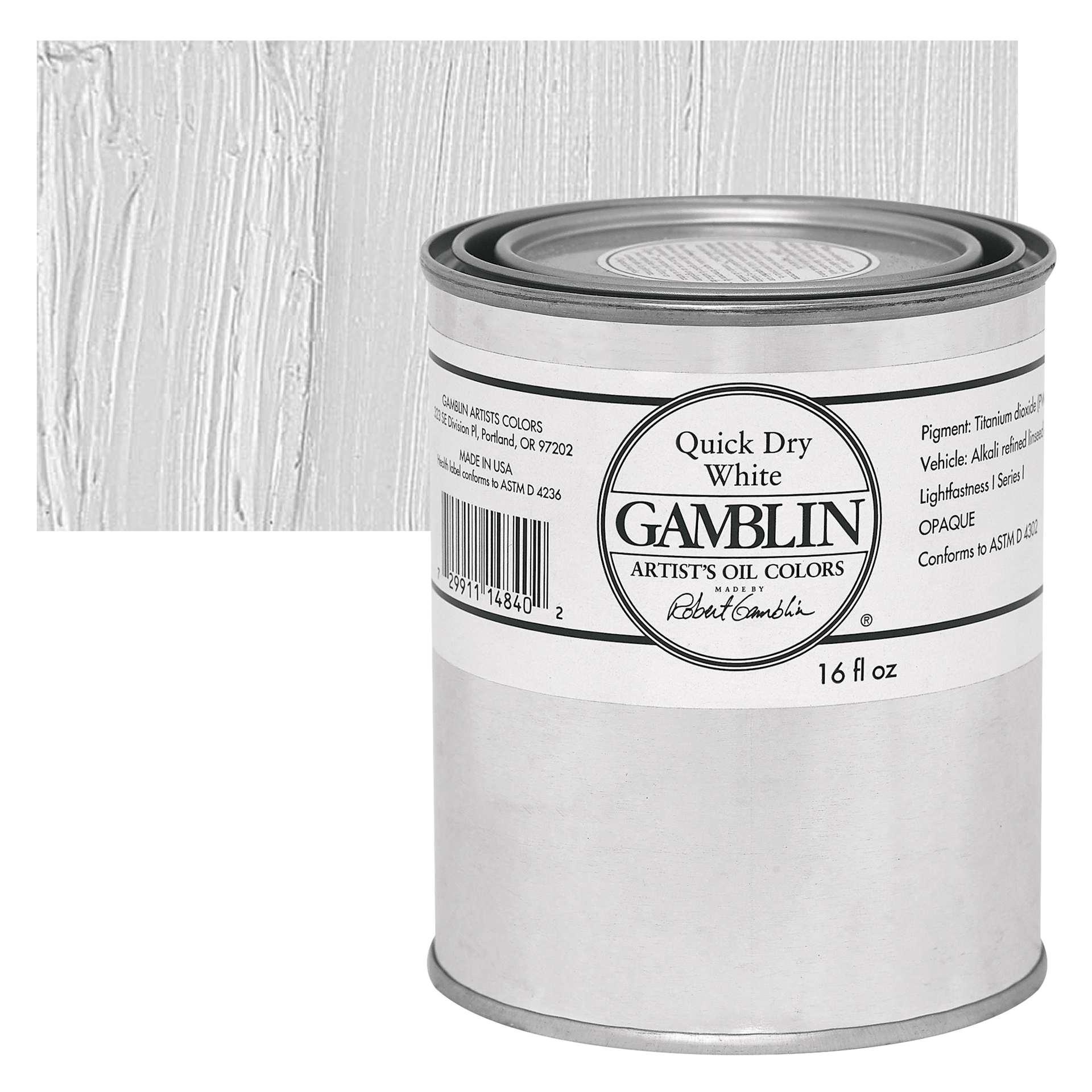 Gamblin Artist's Oil Color - Quick Dry White, 16 oz Can and swatch