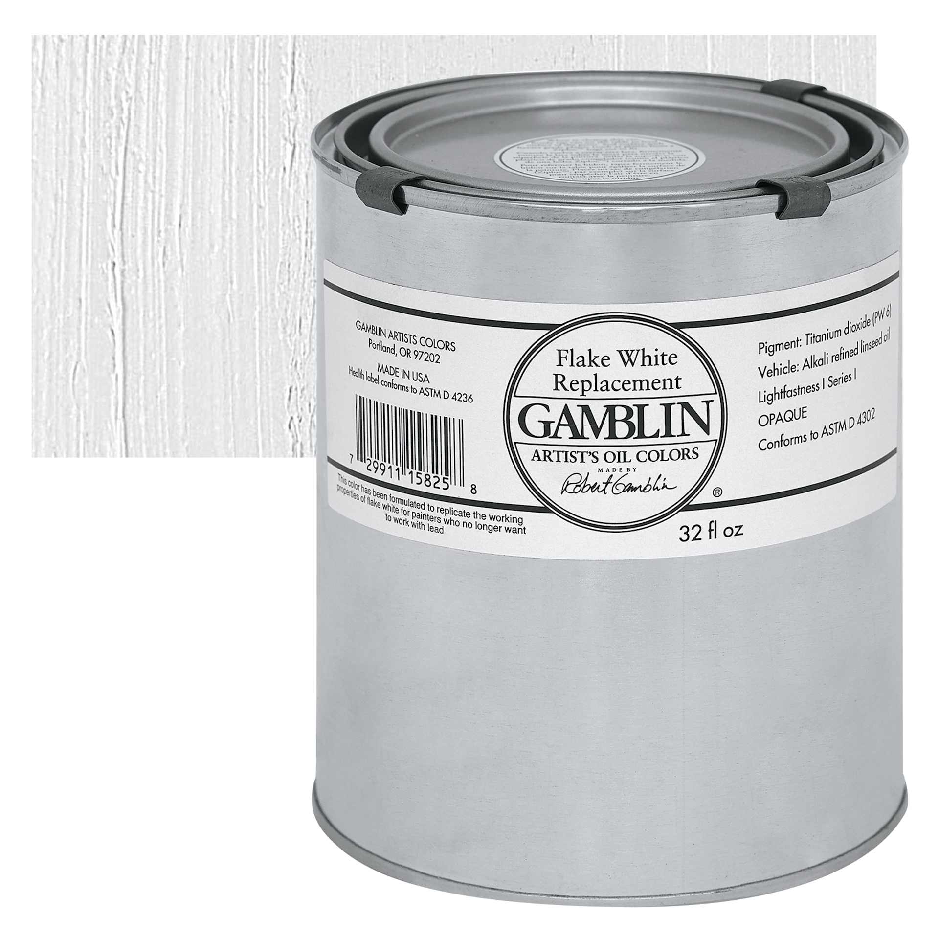 Gamblin Artist's Oil Color - Flake White Replacement, 32 oz Can and swatch