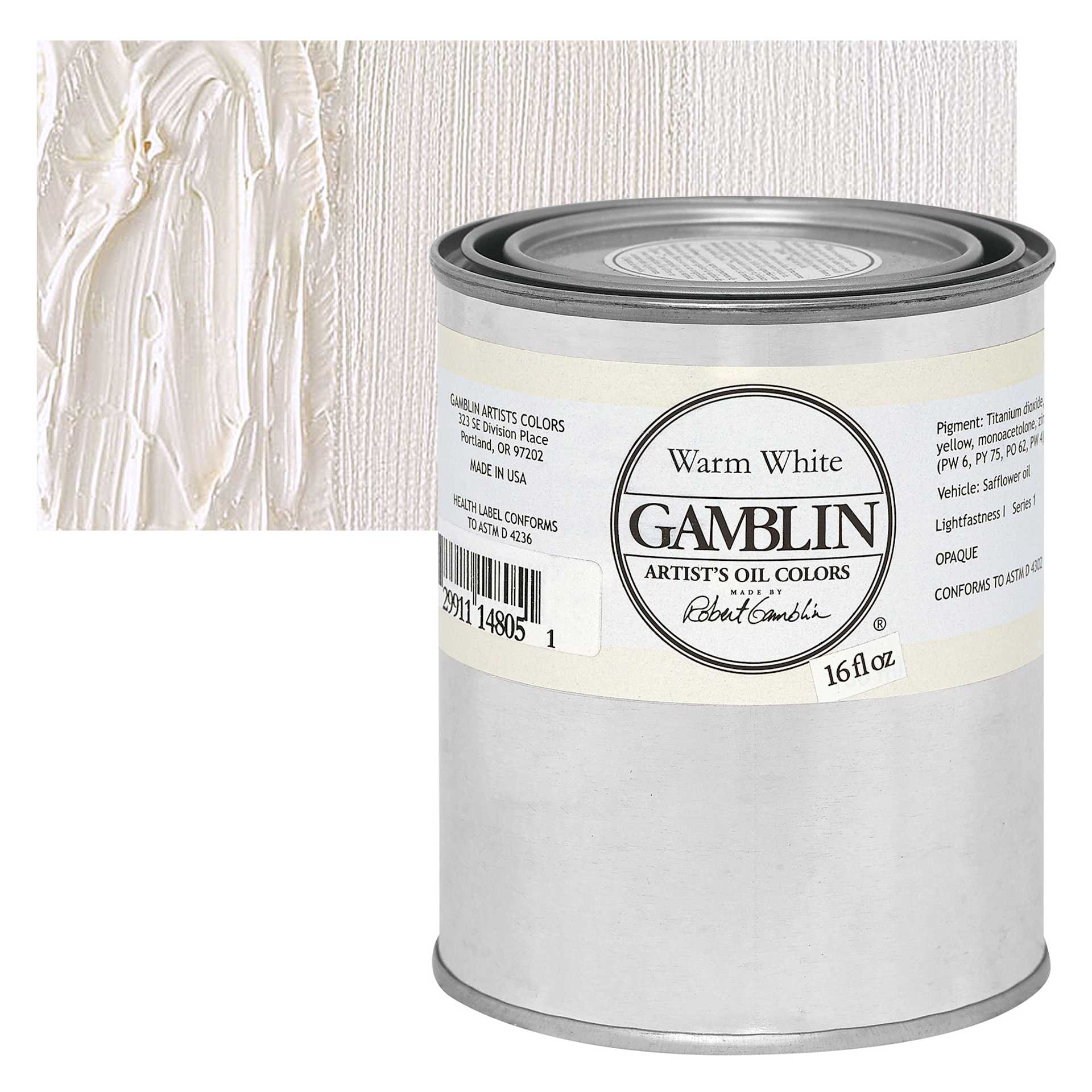 Gamblin Artists' Oil Color - Warm White, 16 oz can and swatch