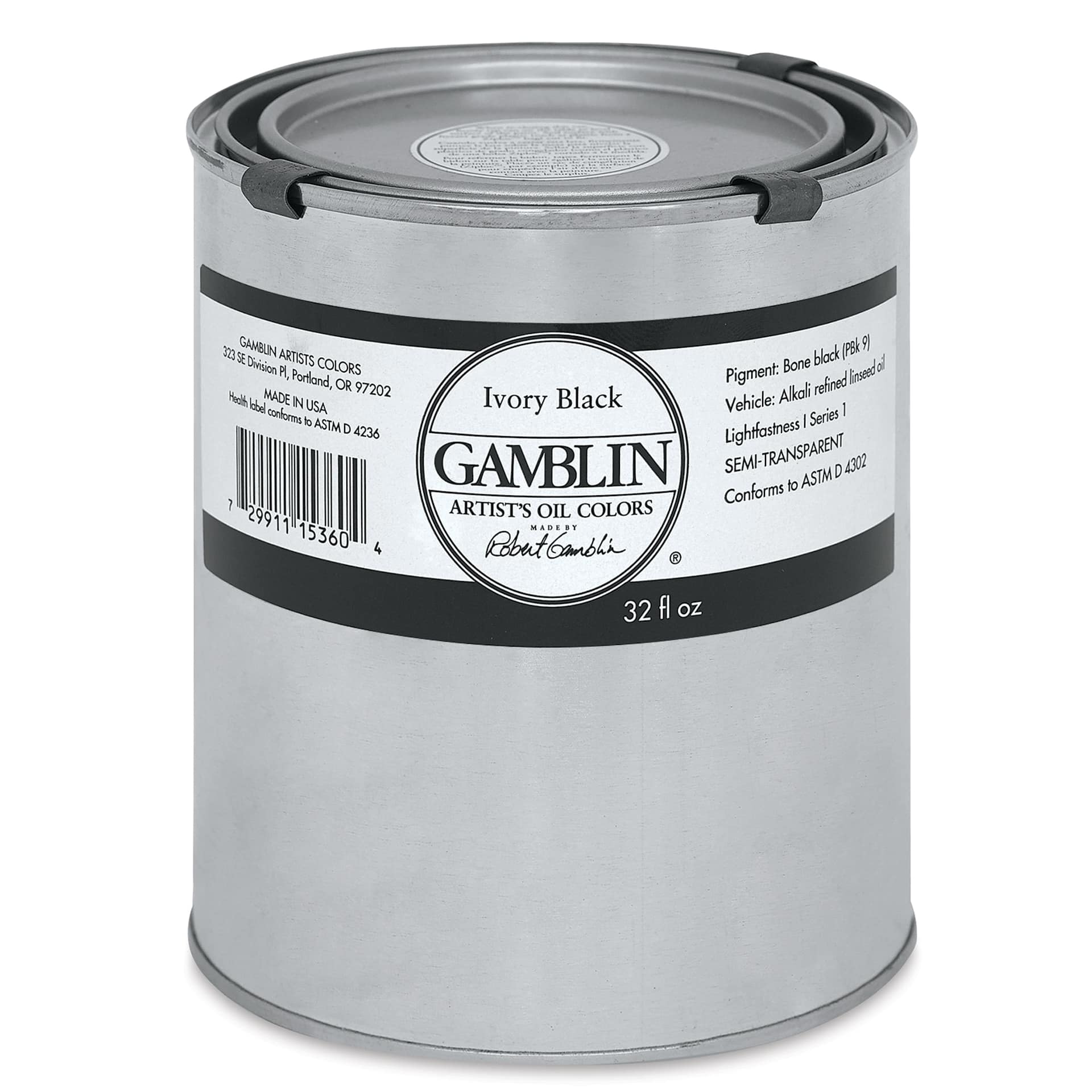 Gamblin Artist's Oil Color - Ivory Black, 32 oz Can