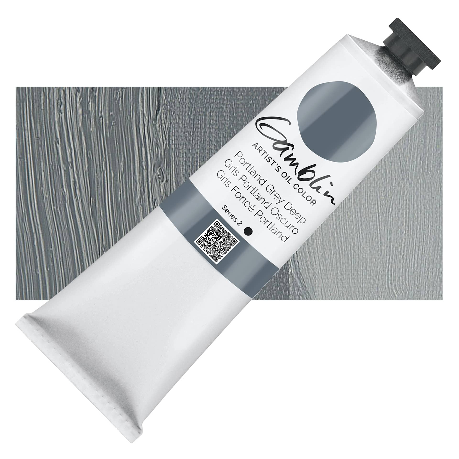 Gamblin Artist's Oil Color - Portland Grey Deep, 150 ml tube and swatch