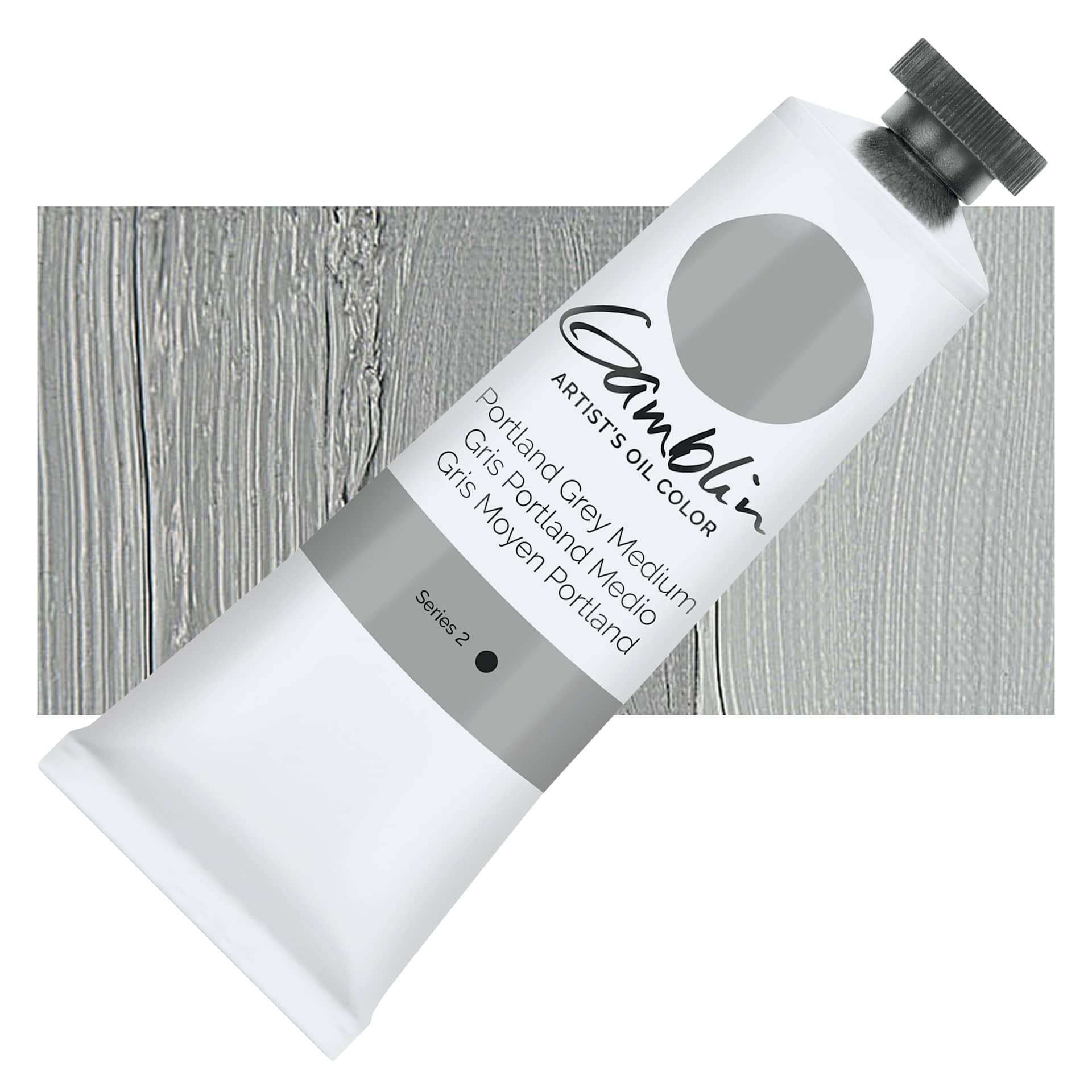 Gamblin Artist's Oil Color - Portland Grey Medium, 37 ml tube and swatch