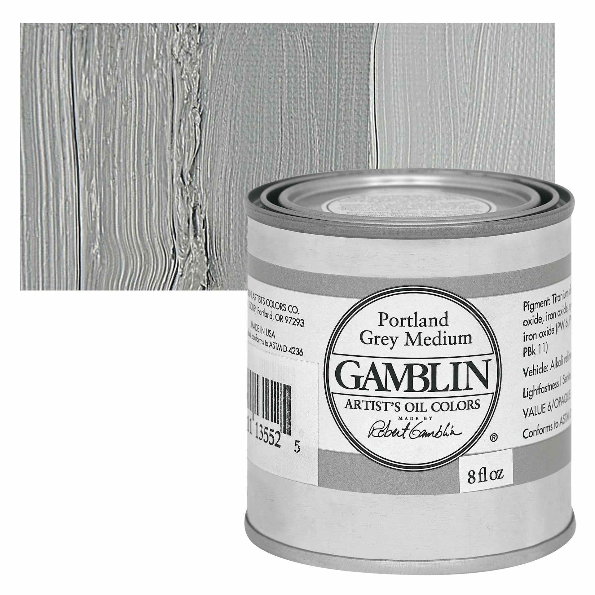 Gamblin Artist's Oil Color - Portland Grey Medium, 8 oz Can and swatch