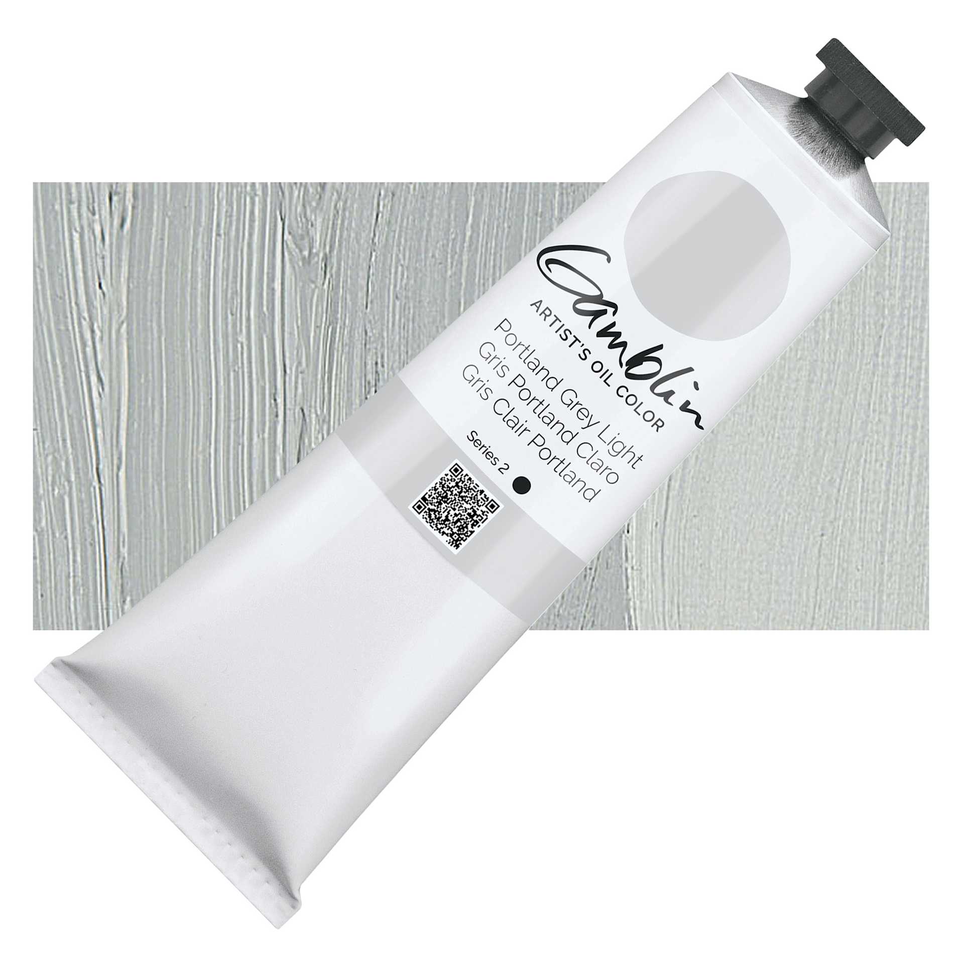 Gamblin Artist's Oil Color - Portland Grey Light, 150 ml tube and swatch