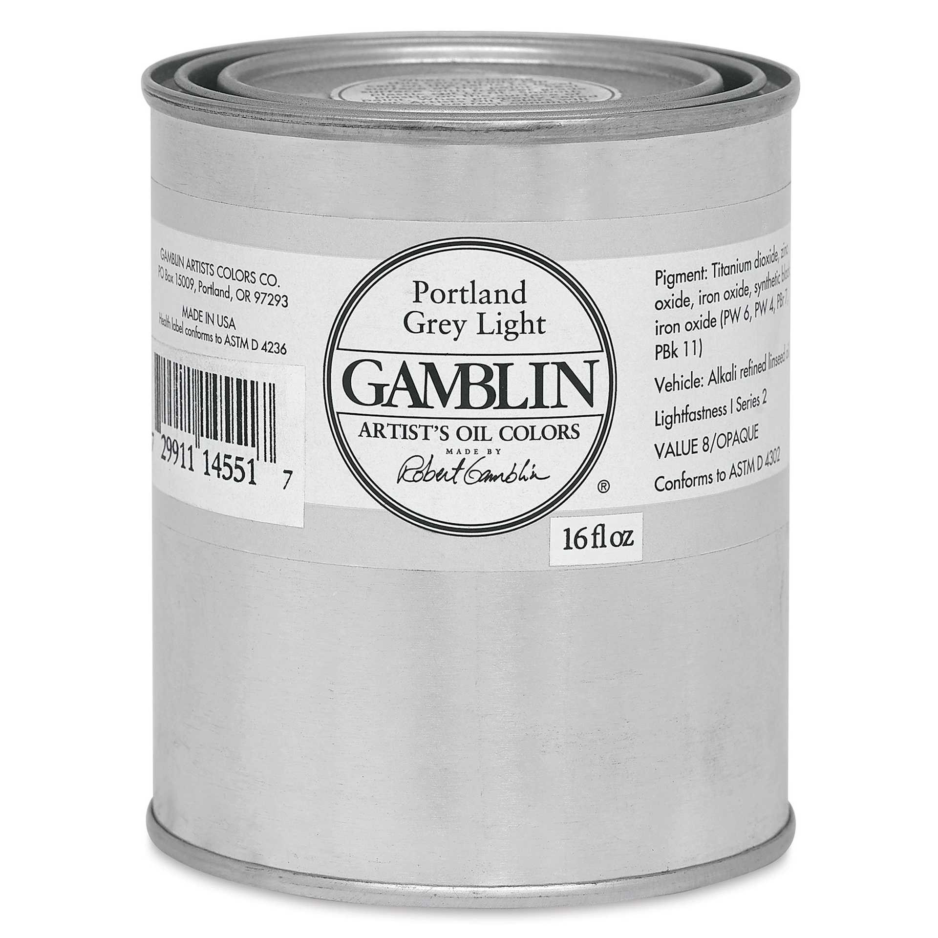 Gamblin Artist's Oil Color - Portland Grey Light, 16 oz Can