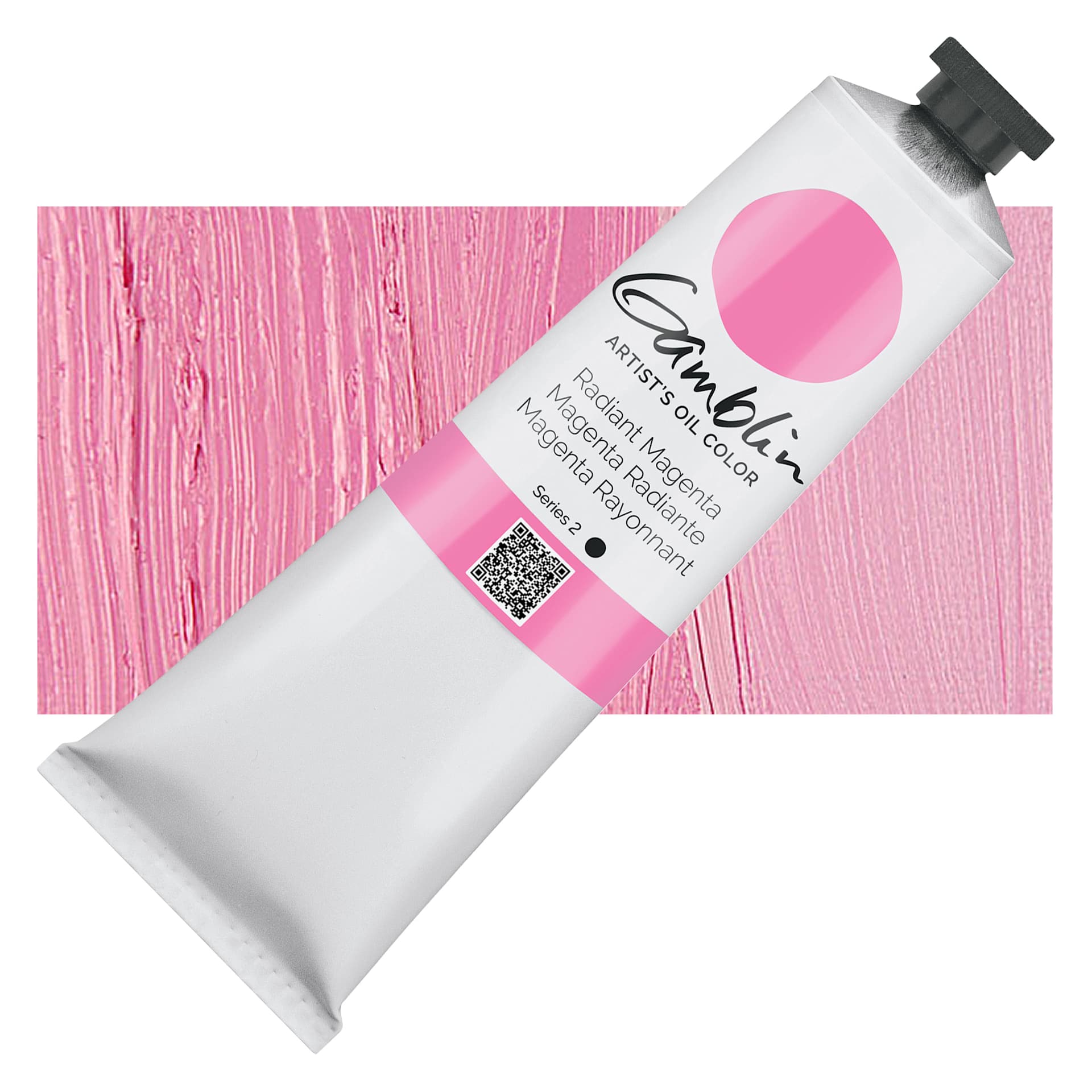 Gamblin Artist's Oil Color - Radiant Magenta, 150 ml tube and swatch