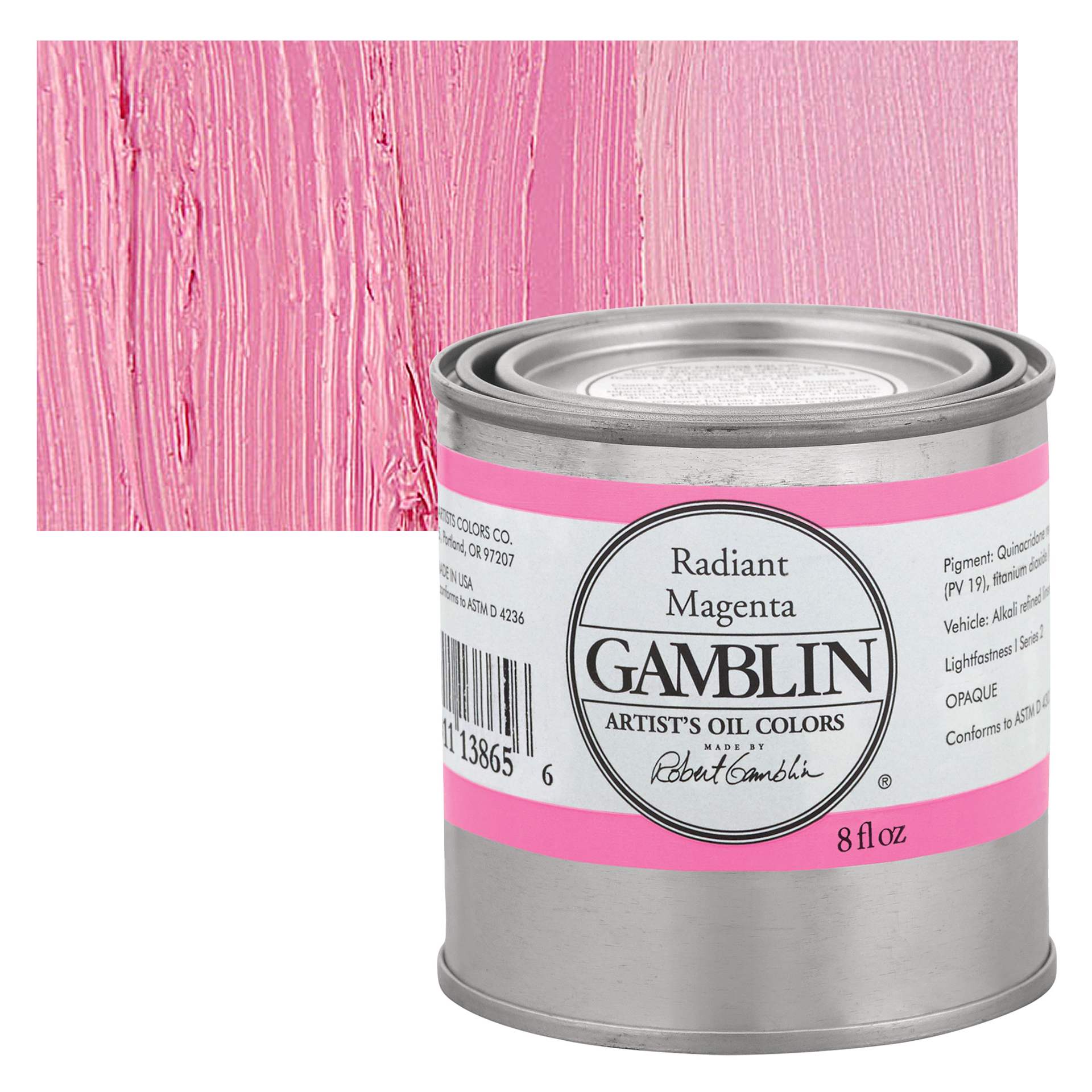 Gamblin Artist's Oil Color - Radiant Magenta, 8 oz Can and swatch