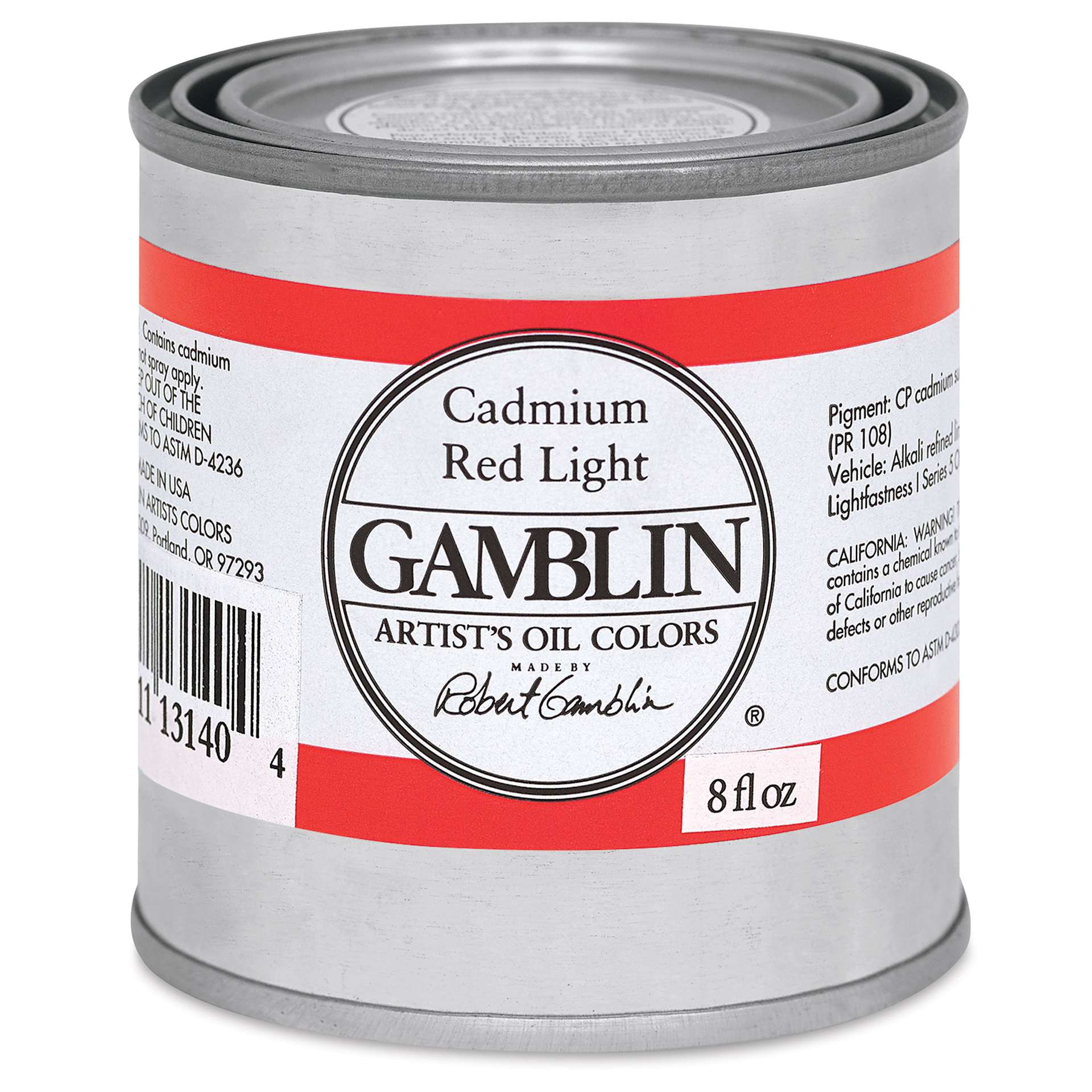 Gamblin Artist's Oil Color - Cadmium Red Light, 8 oz Can