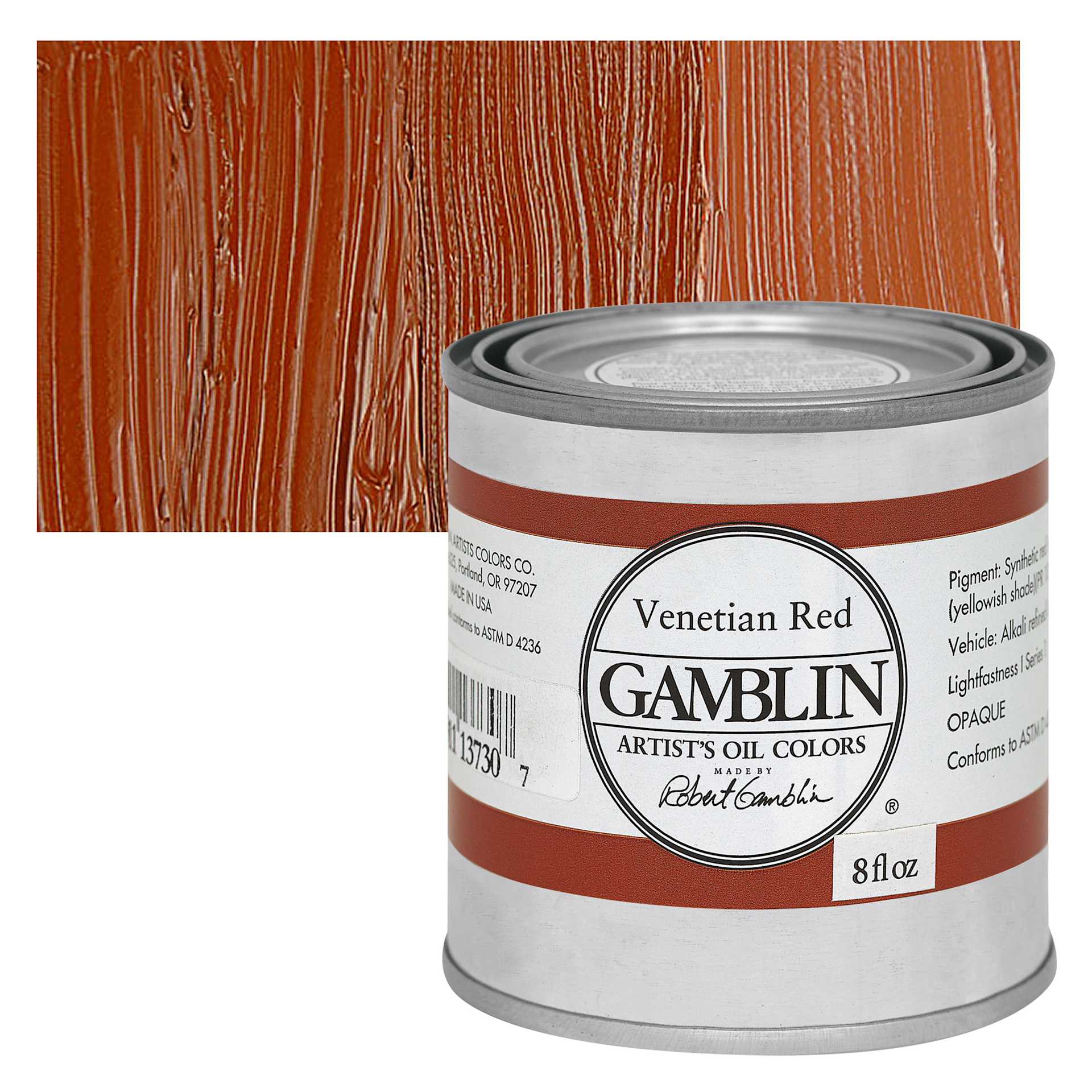 Gamblin Artist's Oil Color - Venetian Red, 8 oz Can and swatch