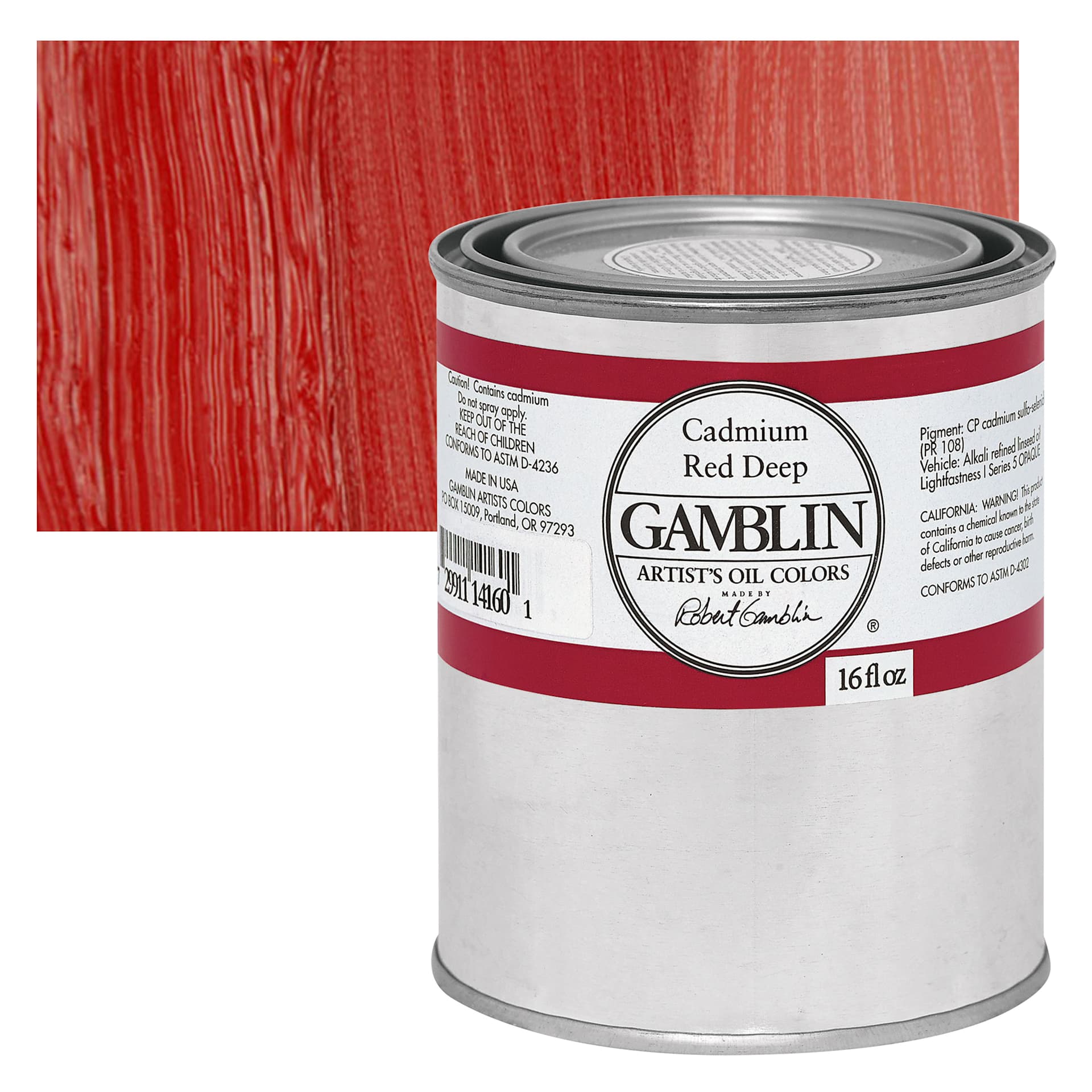 Gamblin Artist's Oil Color - Cadmium Red Deep, 16 oz Can and swatch