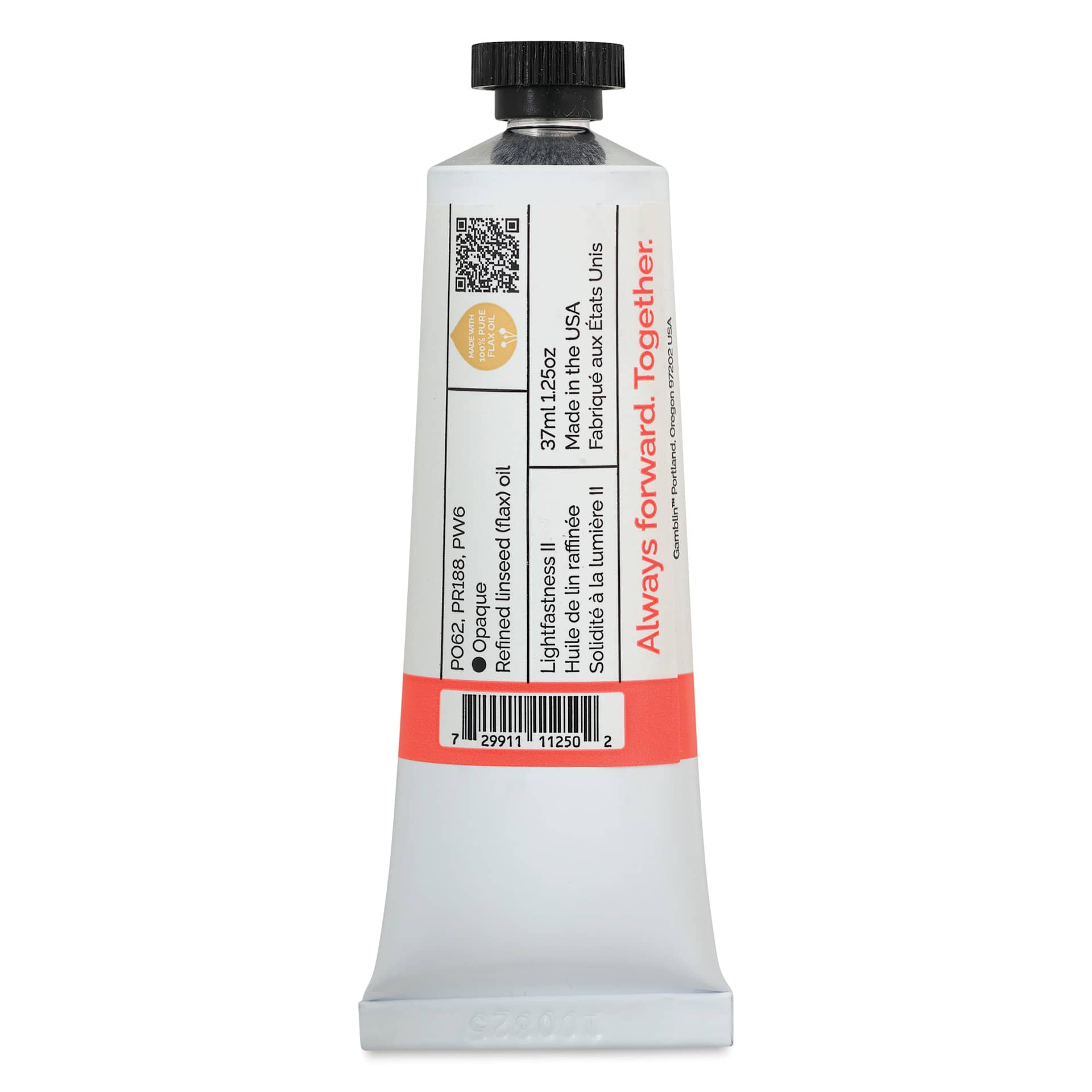 Back of Gamblin Artist's Oil Color - Coral, 37 ml tube